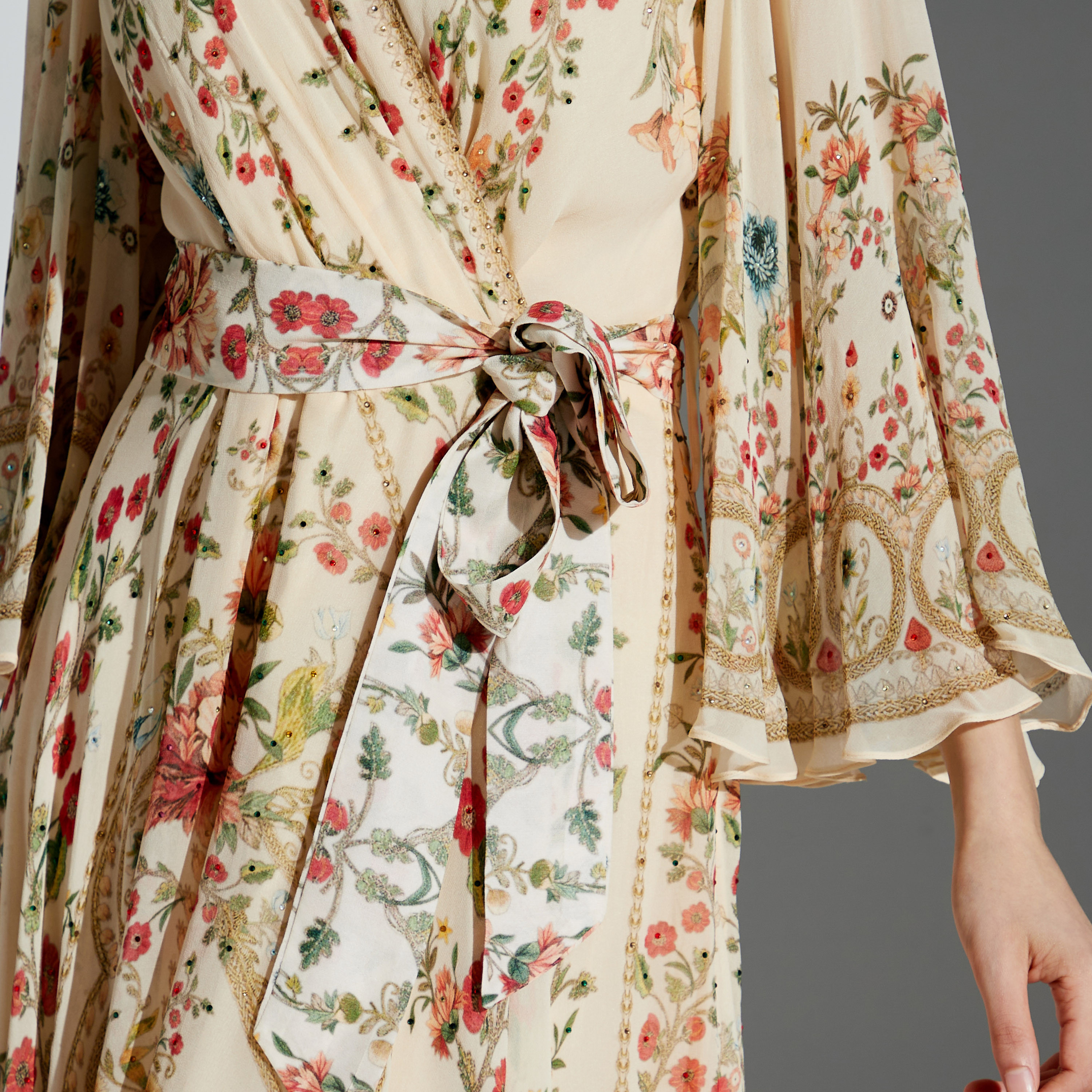 Shop Nirraamyaa Floral Print Maxi Dress with Tie-Ups Online