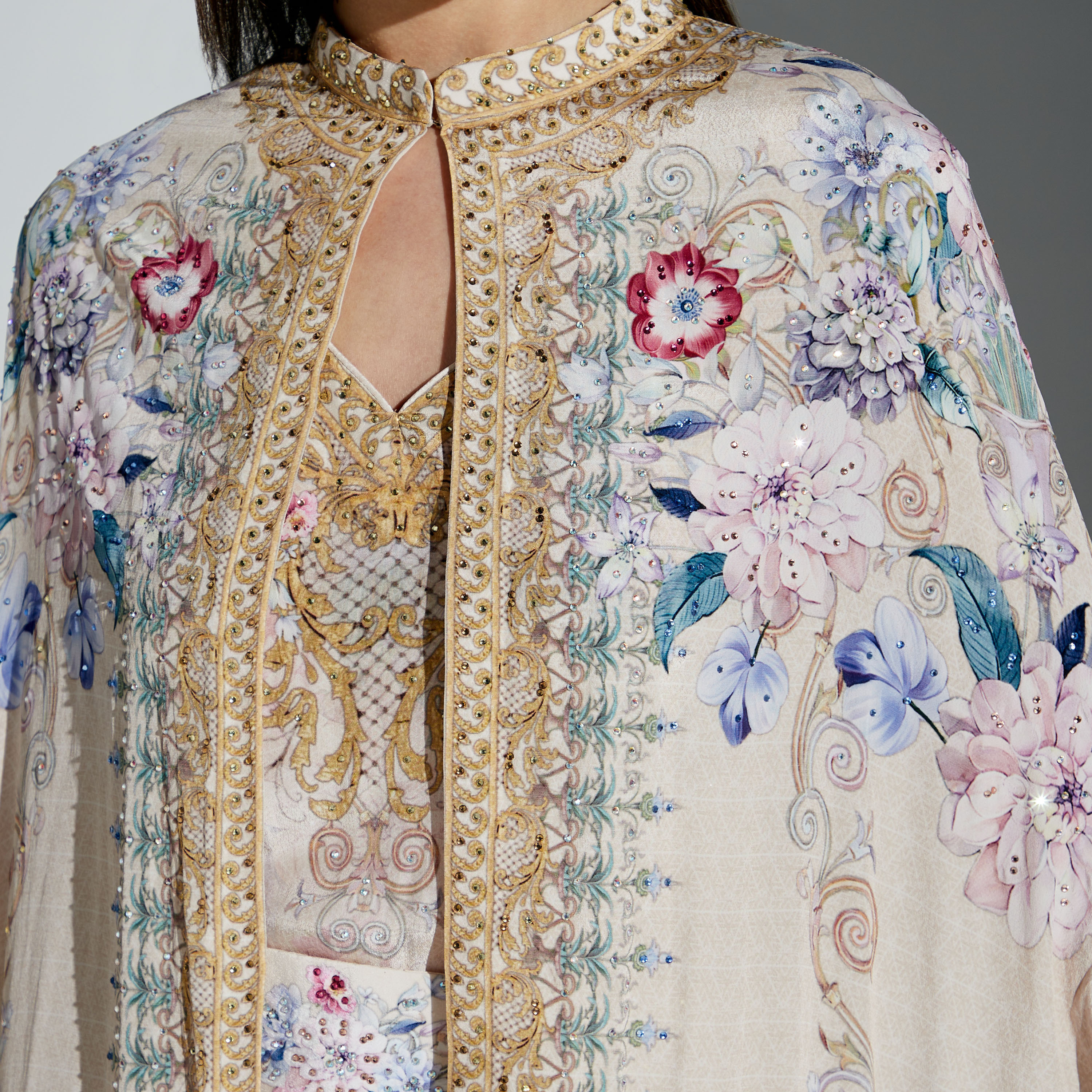 Nirraamyaa 2-Piece Printed Maxi Cape Dress with Emebellished Detail-women-arabicclothing-kaftan-image-3
