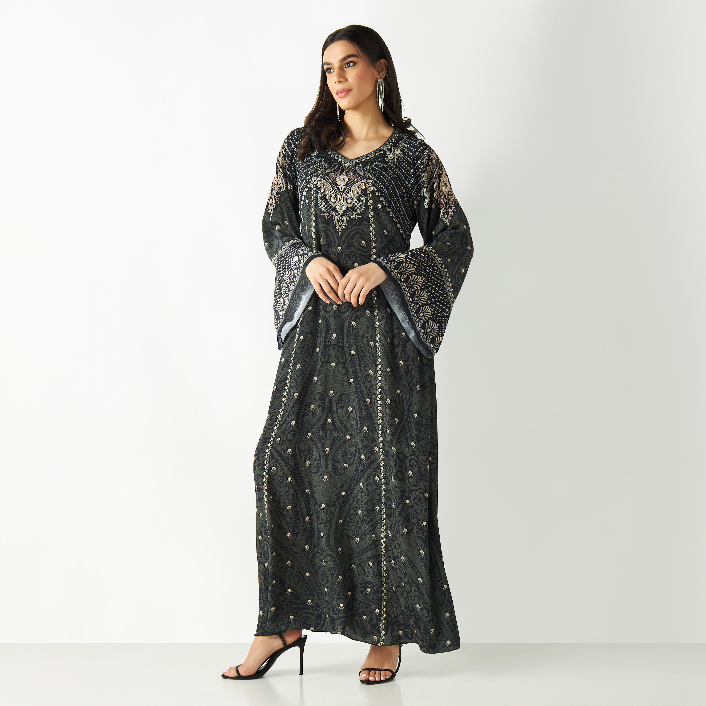 قفطان ماكسي بأكمام واسعة وطبعات-women-arabicclothing-kaftan-image-1