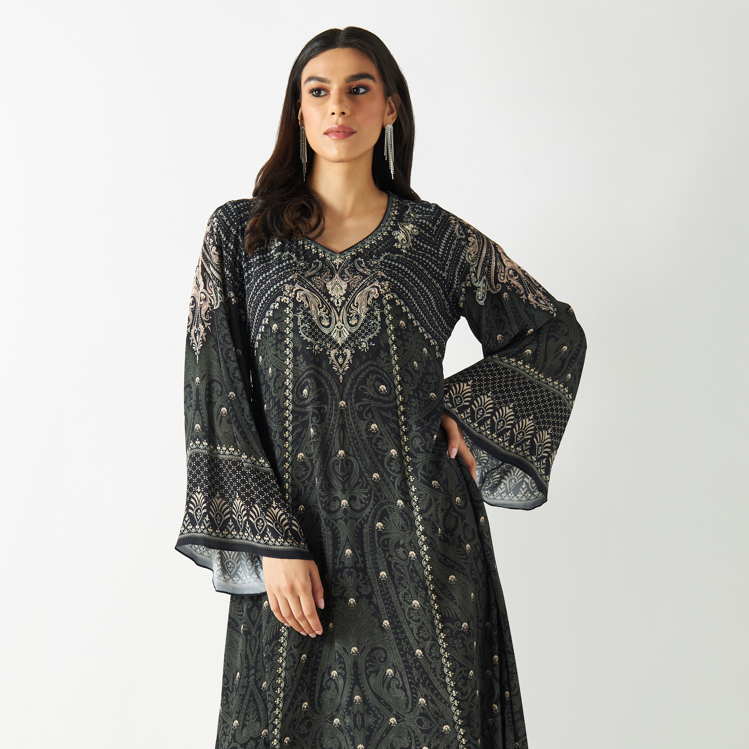 قفطان ماكسي بأكمام واسعة وطبعات-women-arabicclothing-kaftan-image-2