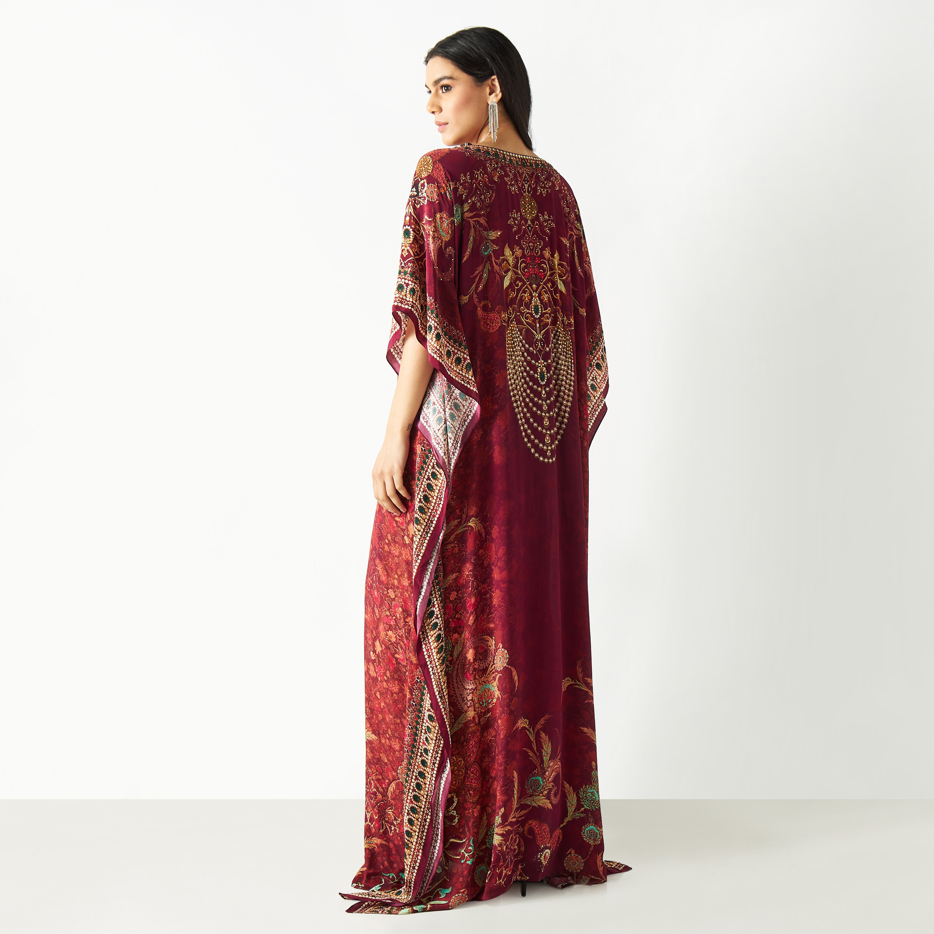 All-Over Print Kaftan Maxi Dress with Round Neck-women-arabicclothing-kaftan-image-5