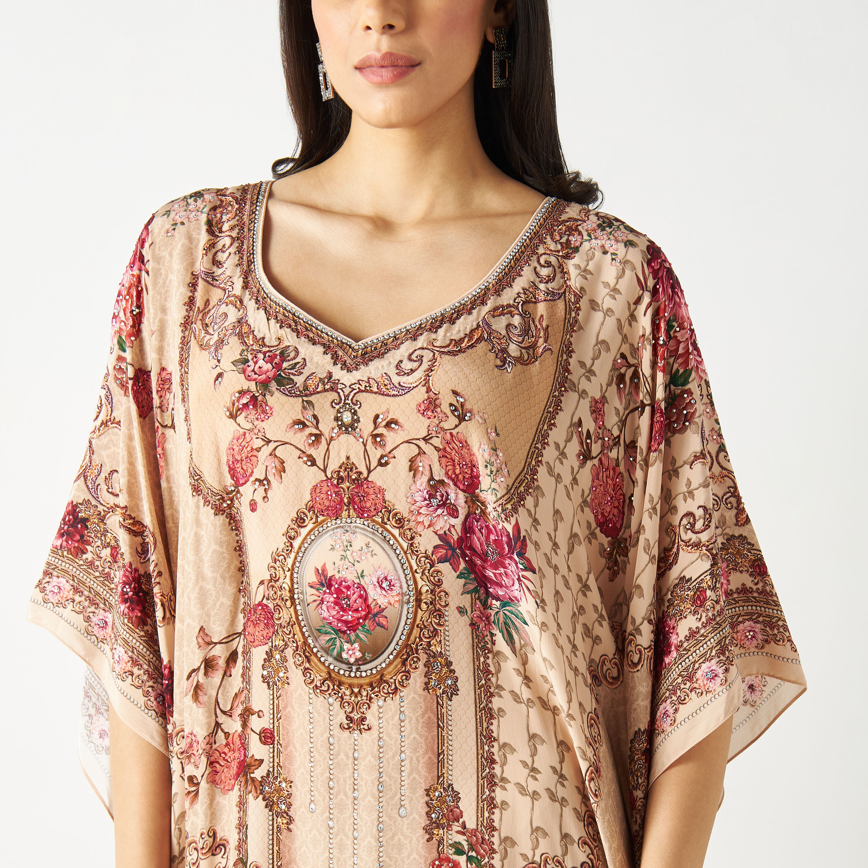 Printed Kaftan with Short Sleeves-women-arabicclothing-kaftan-image-3