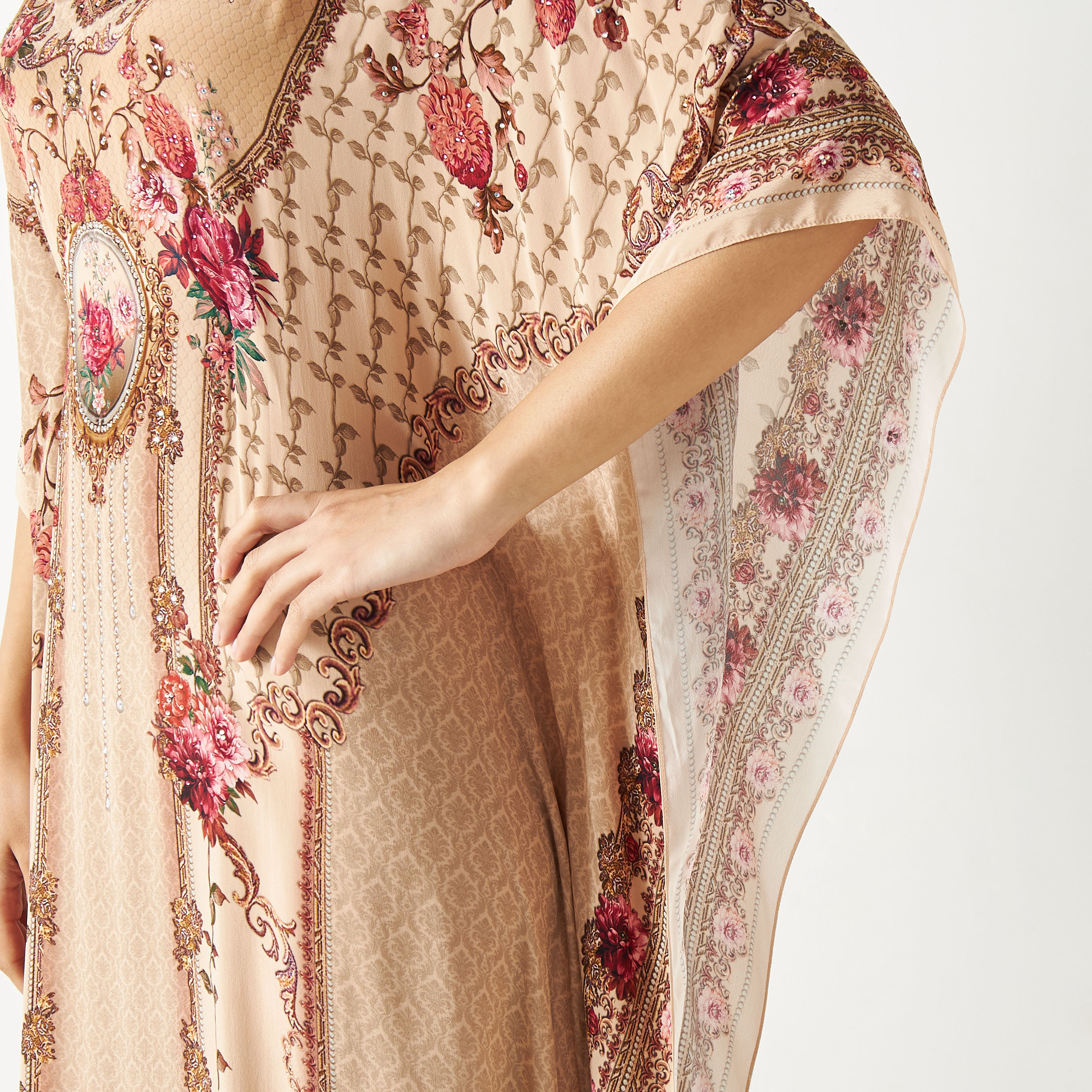 Printed Kaftan with Short Sleeves-women-arabicclothing-kaftan-image-4
