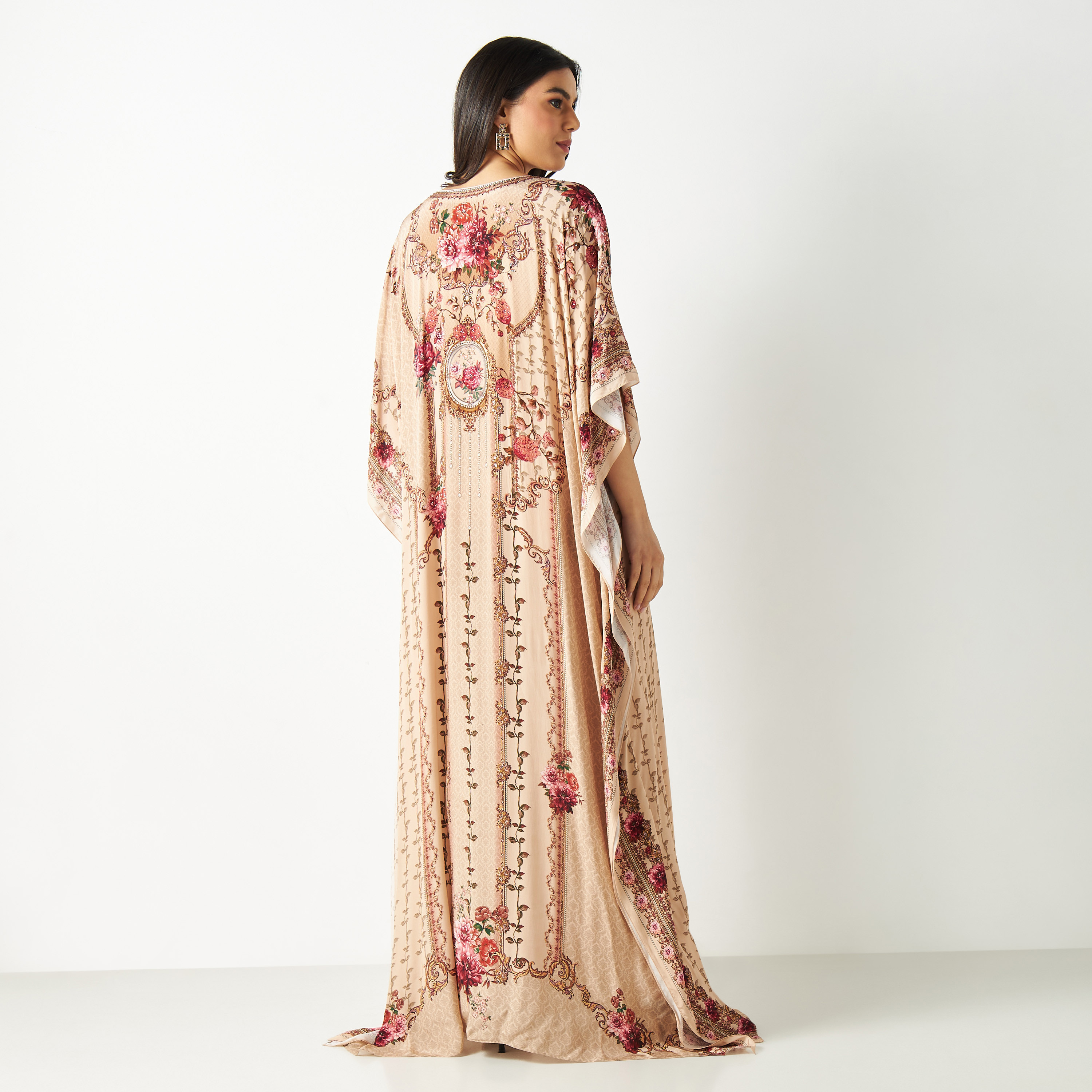 Printed Kaftan with Short Sleeves-women-arabicclothing-kaftan-image-5