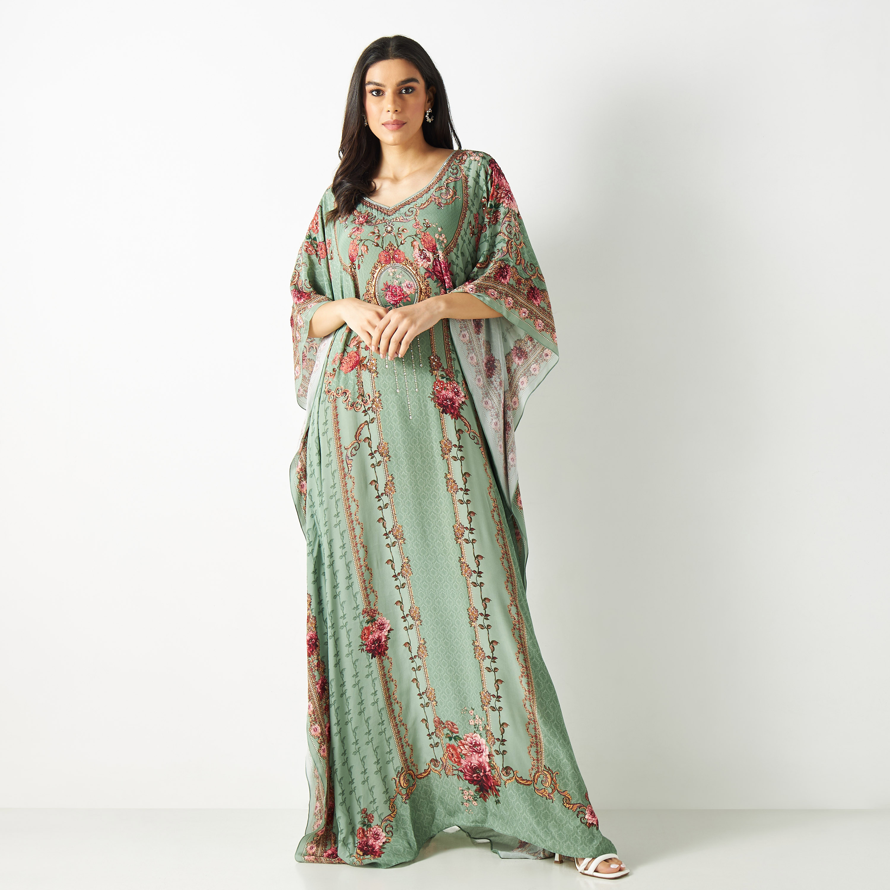 Printed Kaftan with Short Sleeves-women-arabicclothing-kaftan-image-6