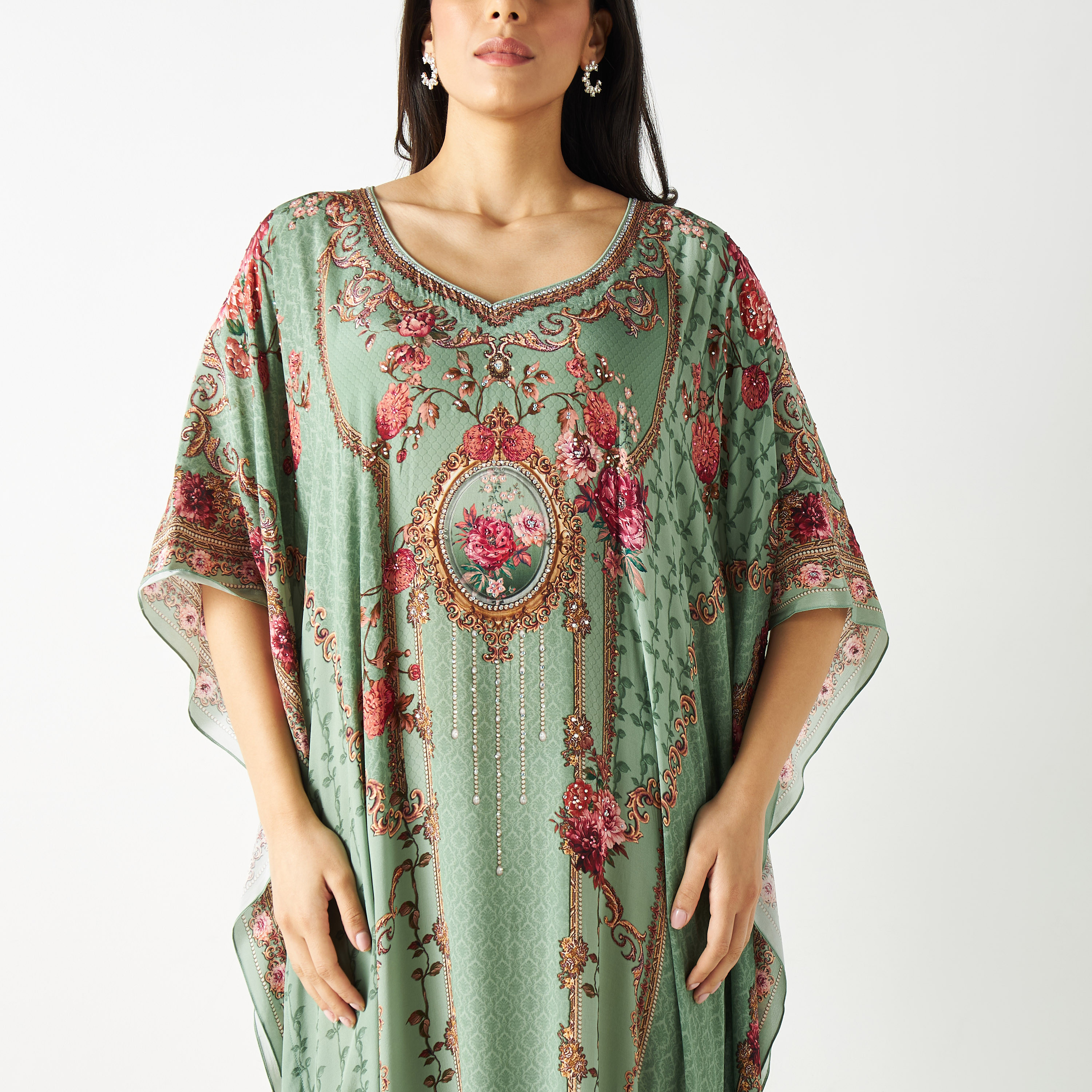 Printed Kaftan with Short Sleeves-women-arabicclothing-kaftan-image-8