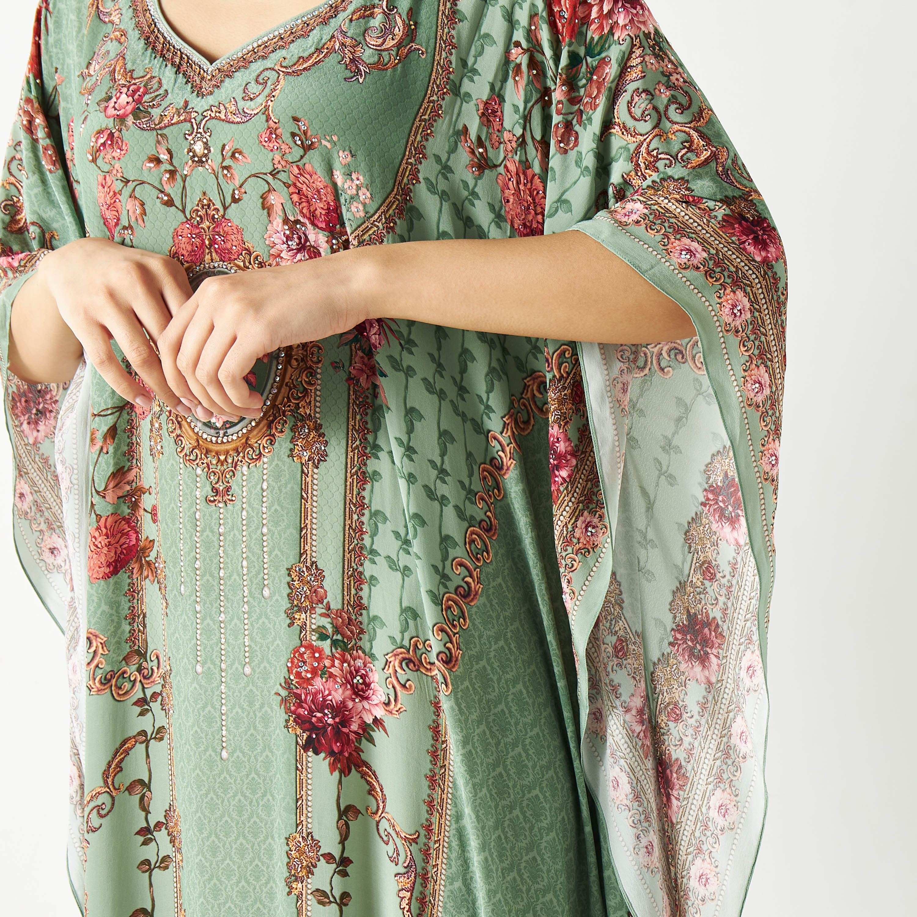 Printed Kaftan with Short Sleeves-women-arabicclothing-kaftan-image-9