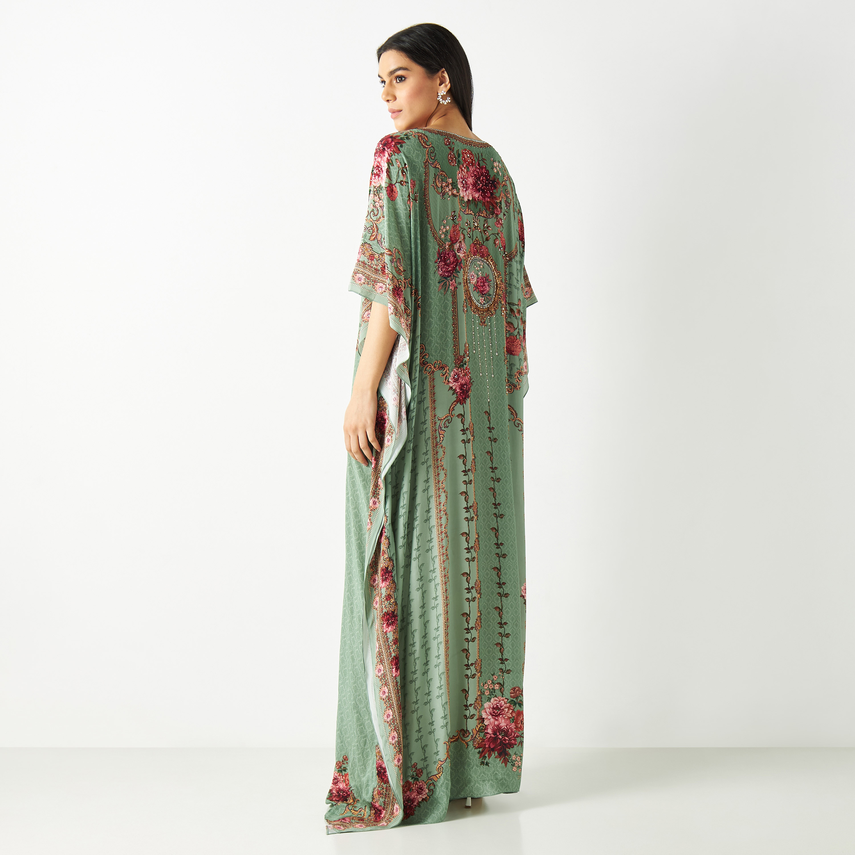 Printed Kaftan with Short Sleeves-women-arabicclothing-kaftan-image-10