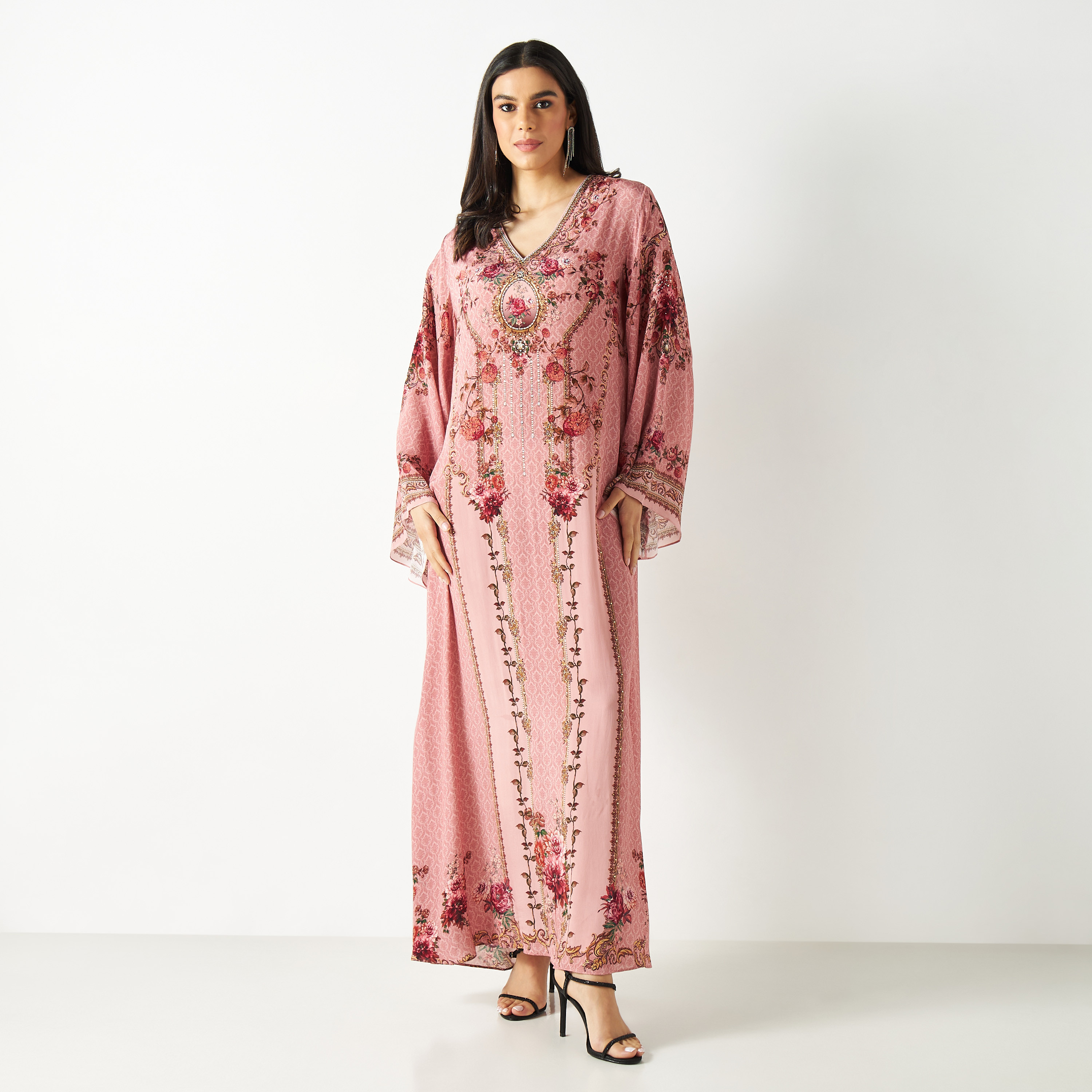 فستان ماكسي مزين بياقة V وأكمام واسعة-women-arabicclothing-kaftan-image-6
