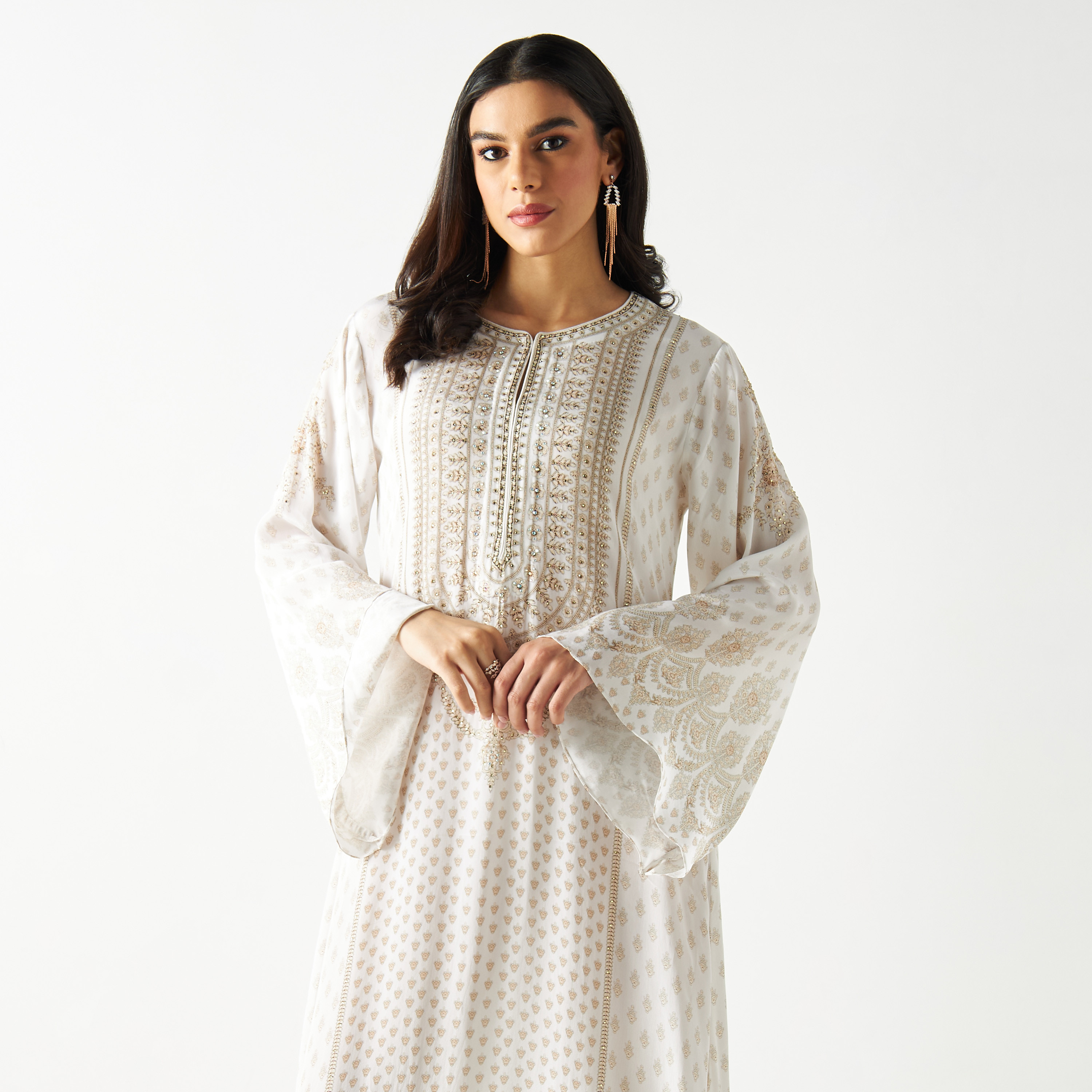 Printed Maxi Kaftan with Flared Sleeves-women-arabicclothing-kaftan-image-2
