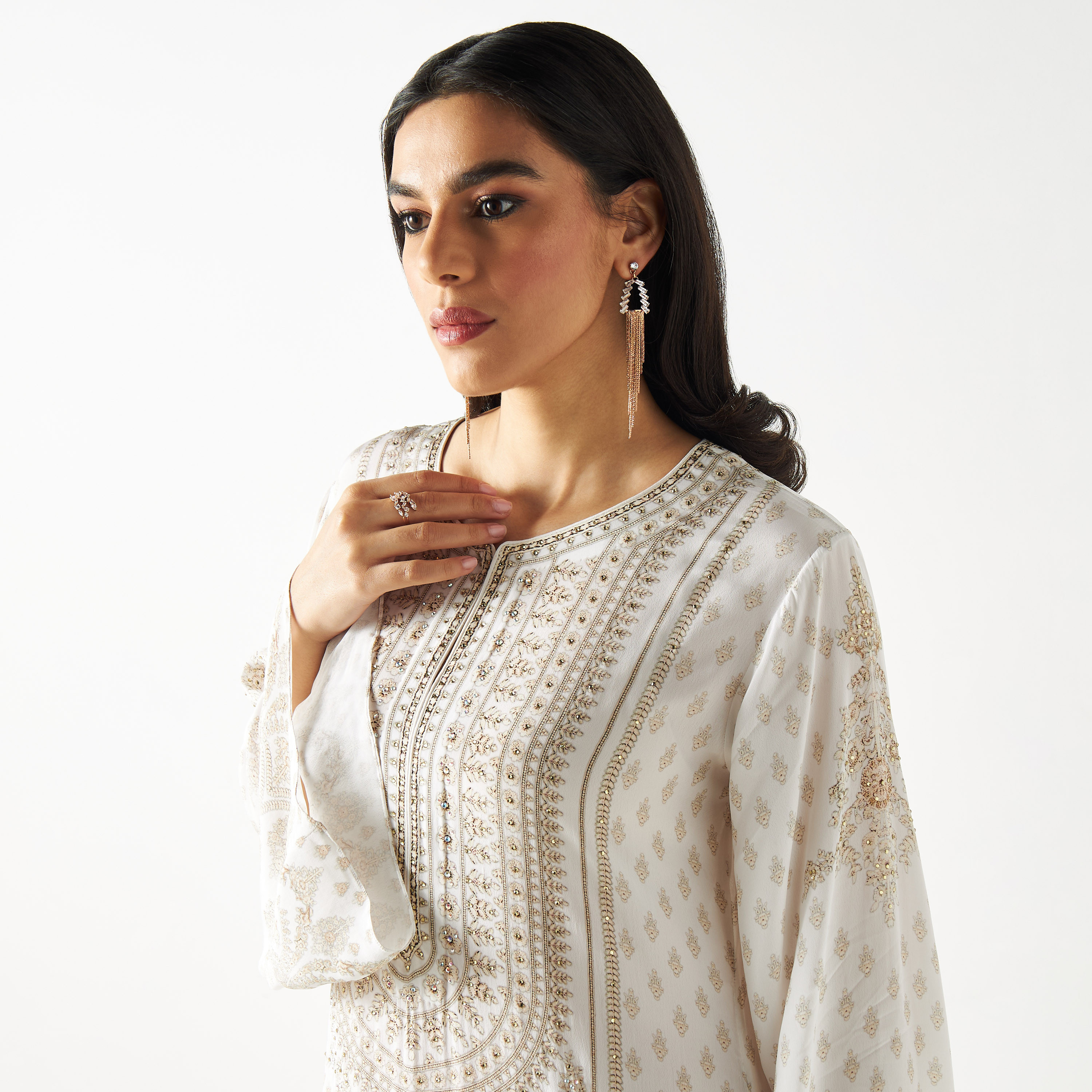 Printed Maxi Kaftan with Flared Sleeves-women-arabicclothing-kaftan-image-3