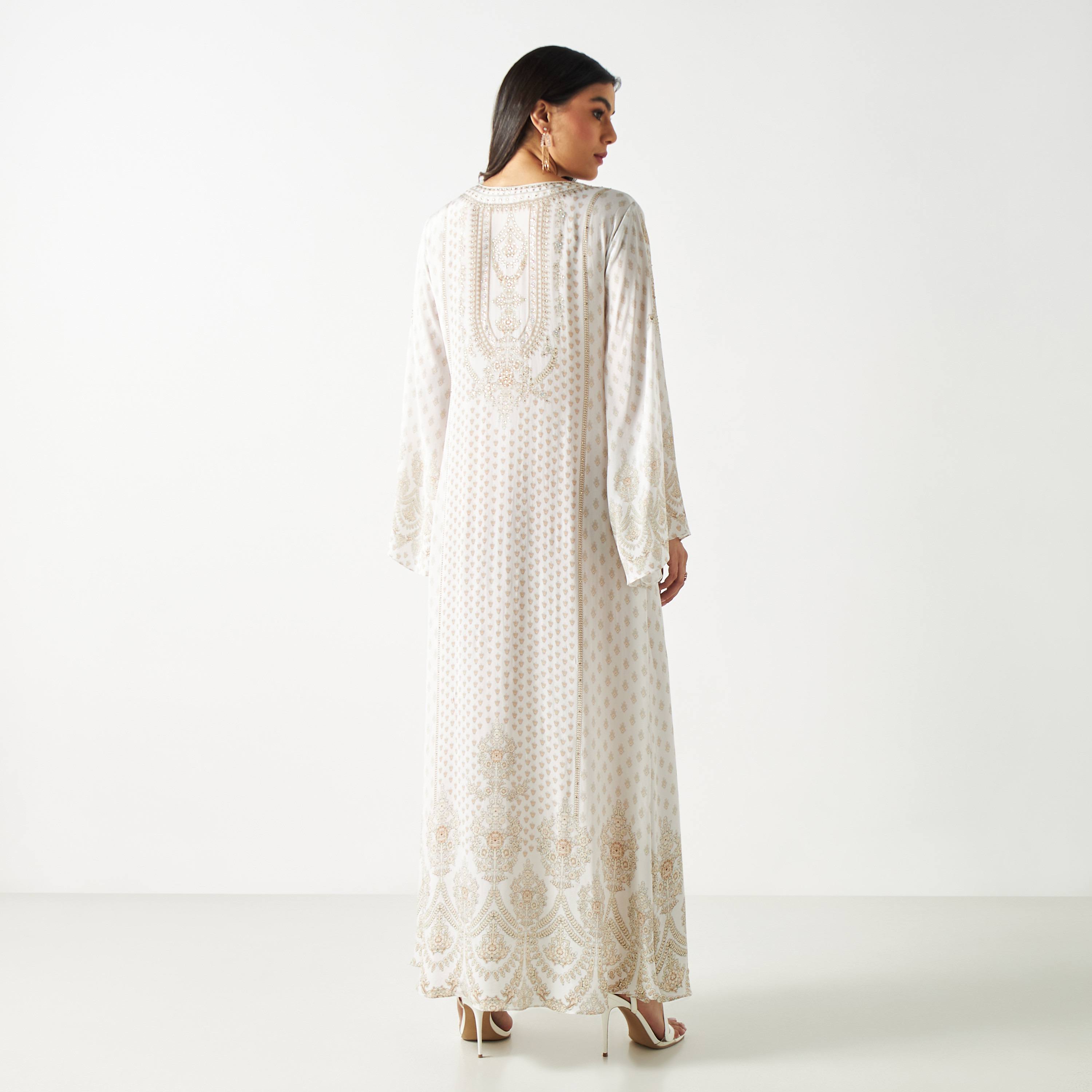 Printed Maxi Kaftan with Flared Sleeves-women-arabicclothing-kaftan-image-5