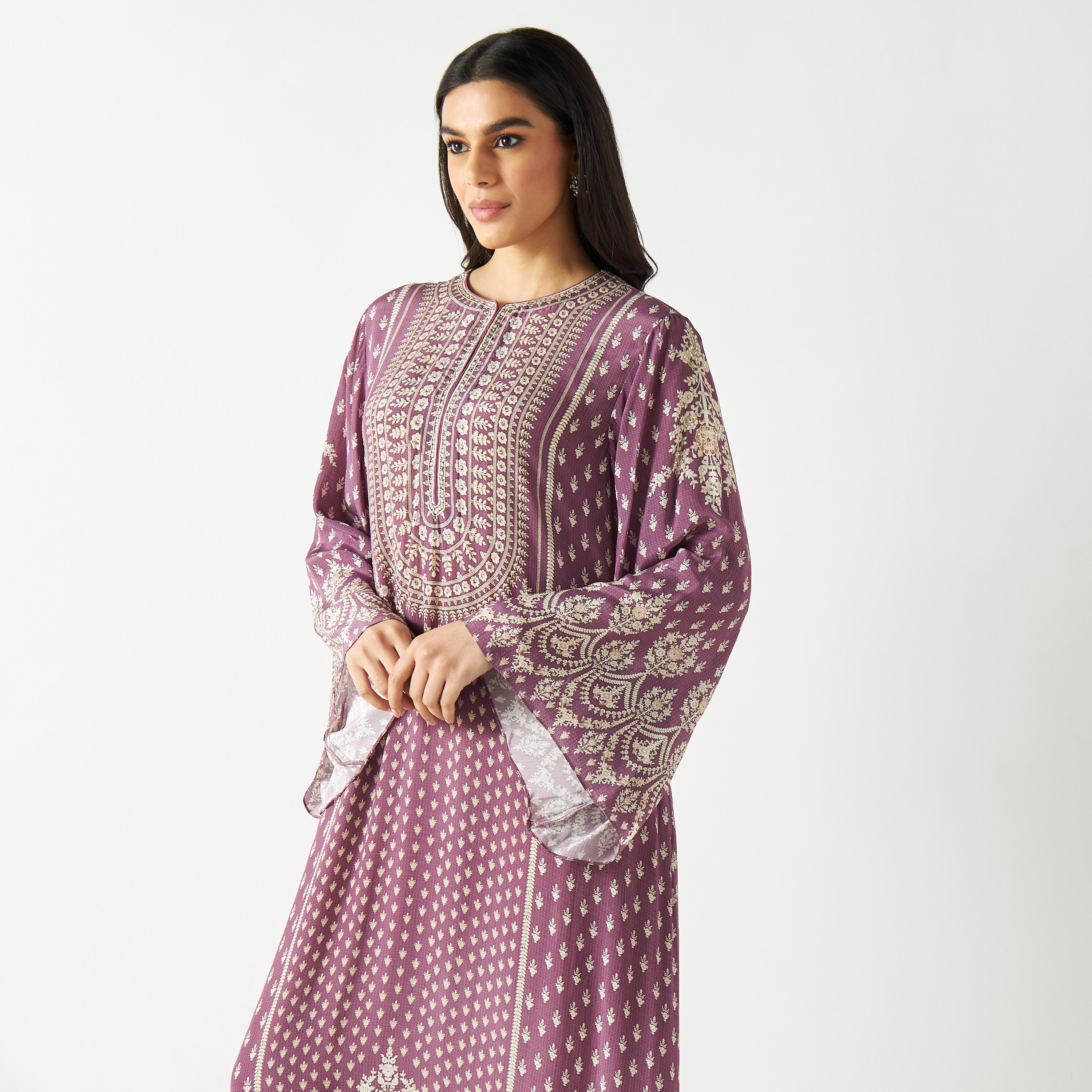 Printed Maxi Kaftan with Flared Sleeves-women-arabicclothing-kaftan-image-7