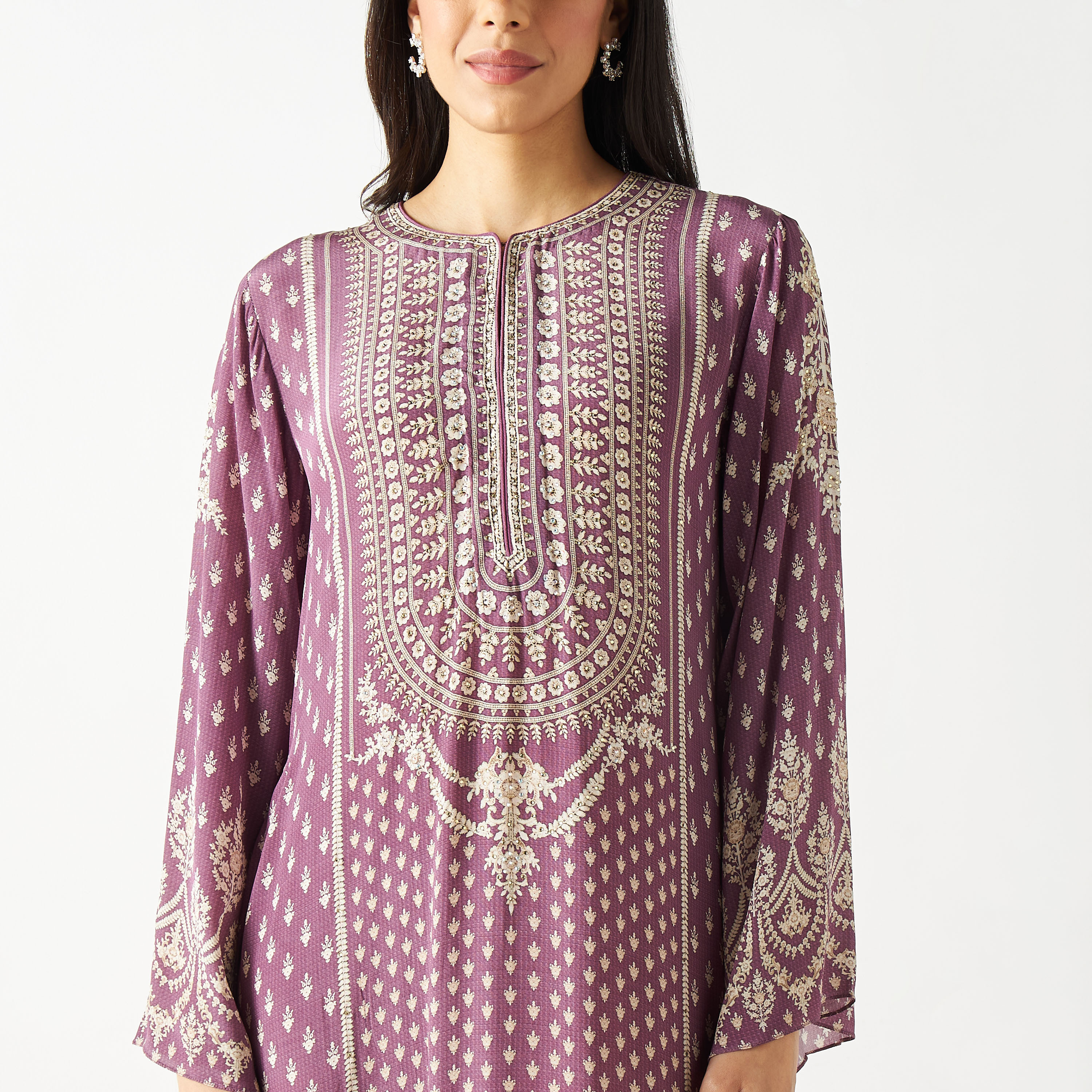 Printed Maxi Kaftan with Flared Sleeves-women-arabicclothing-kaftan-image-8