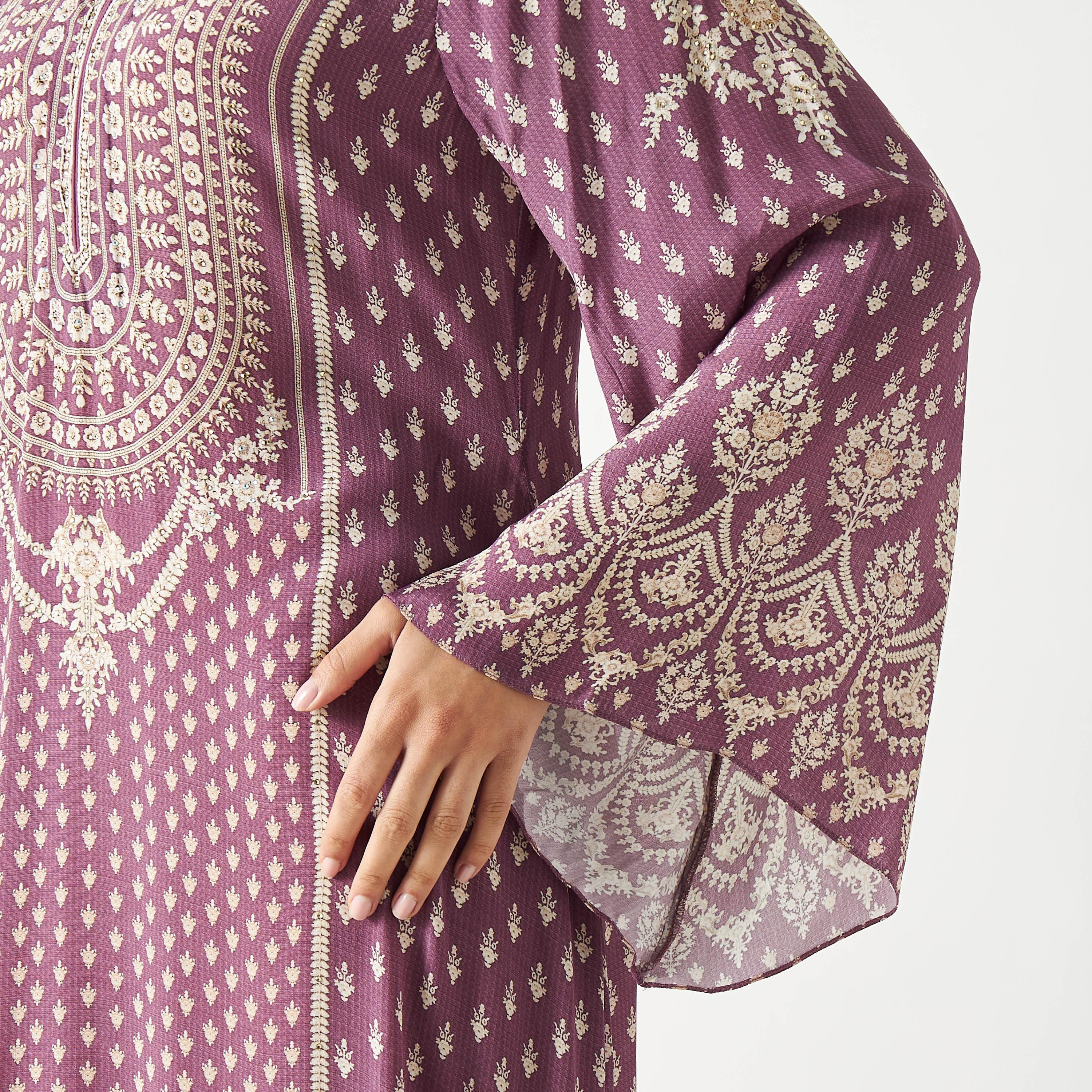 Printed Maxi Kaftan with Flared Sleeves-women-arabicclothing-kaftan-image-9