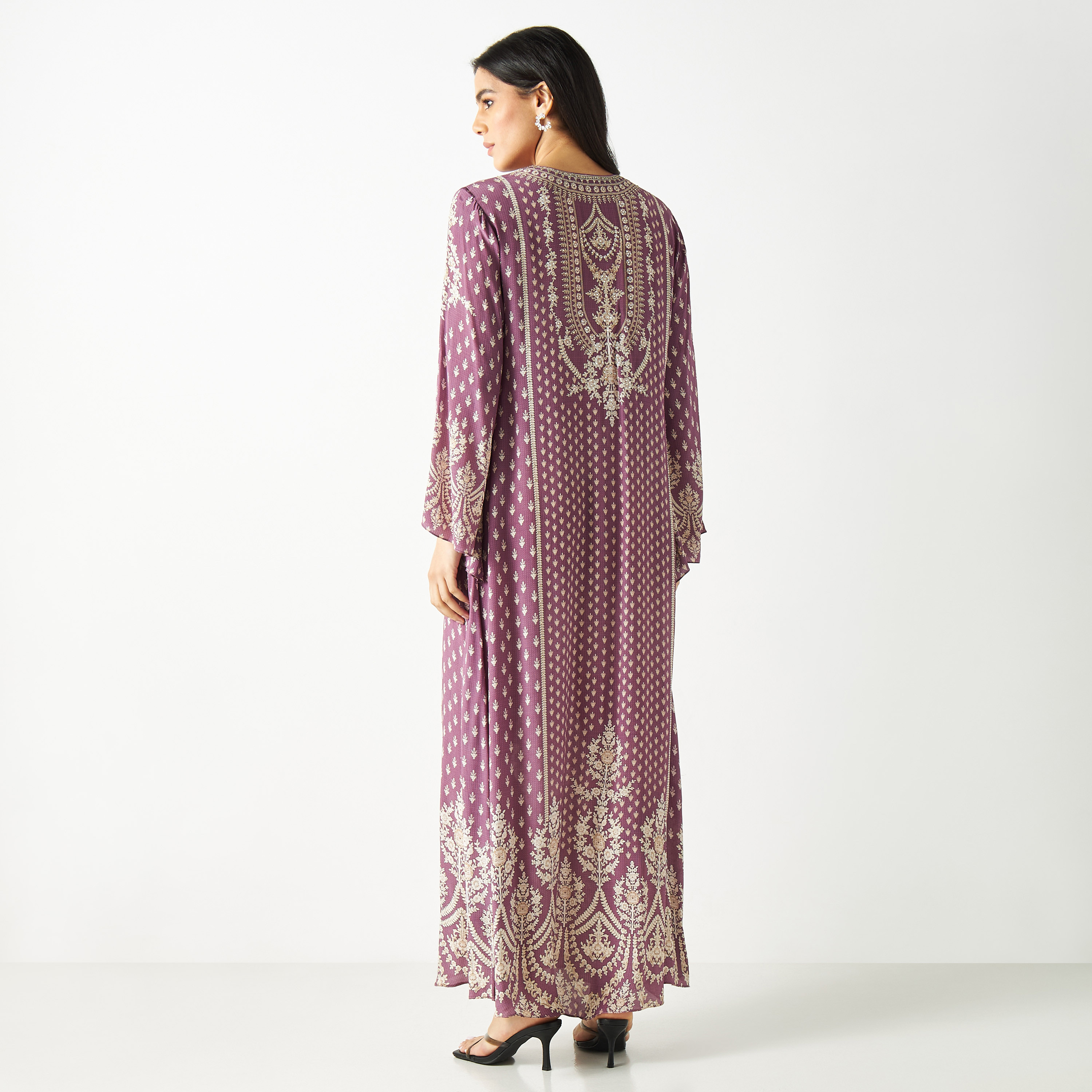 Printed Maxi Kaftan with Flared Sleeves-women-arabicclothing-kaftan-image-10