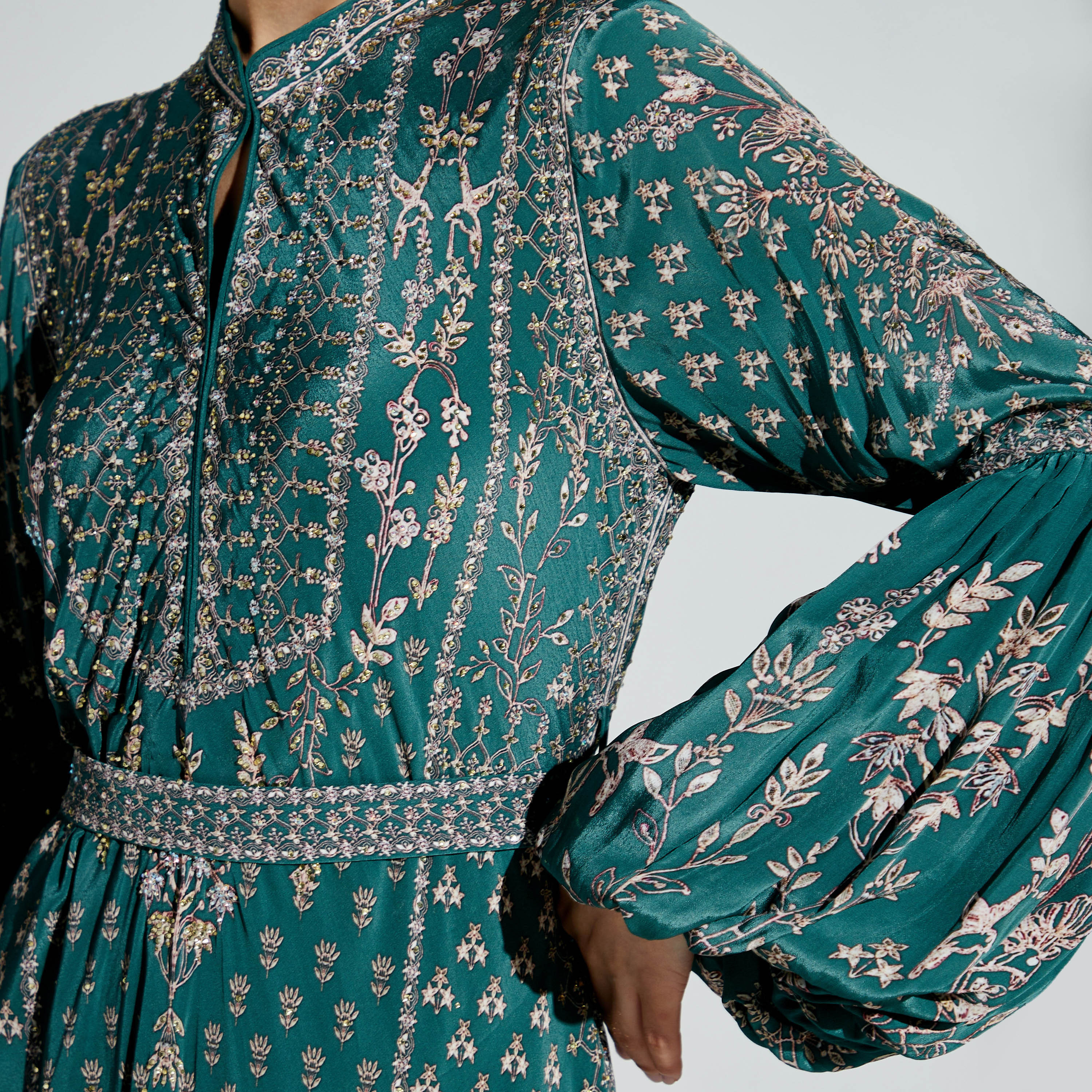 Nirraamyaa Embellished Maxi Dress with Tie-Ups-women-arabicclothing-kaftan-image-3