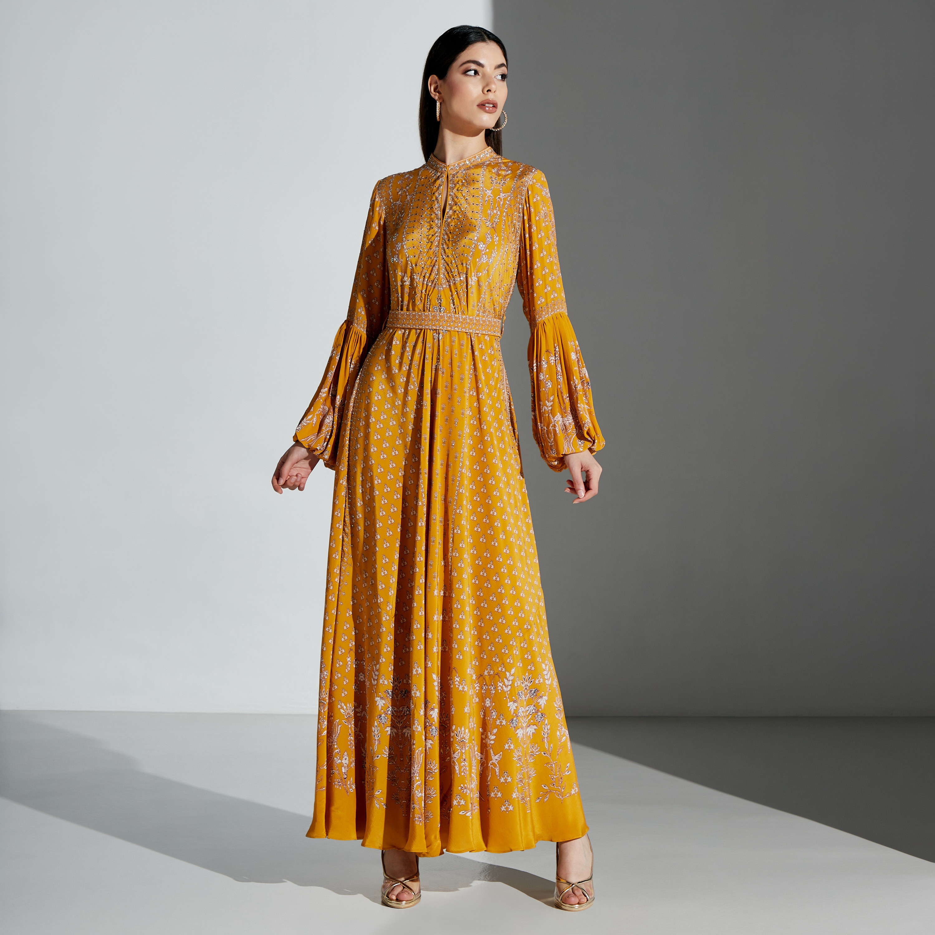 Nirraamyaa Embellished Maxi Dress with Tie-Ups-women-arabicclothing-kaftan-image-6