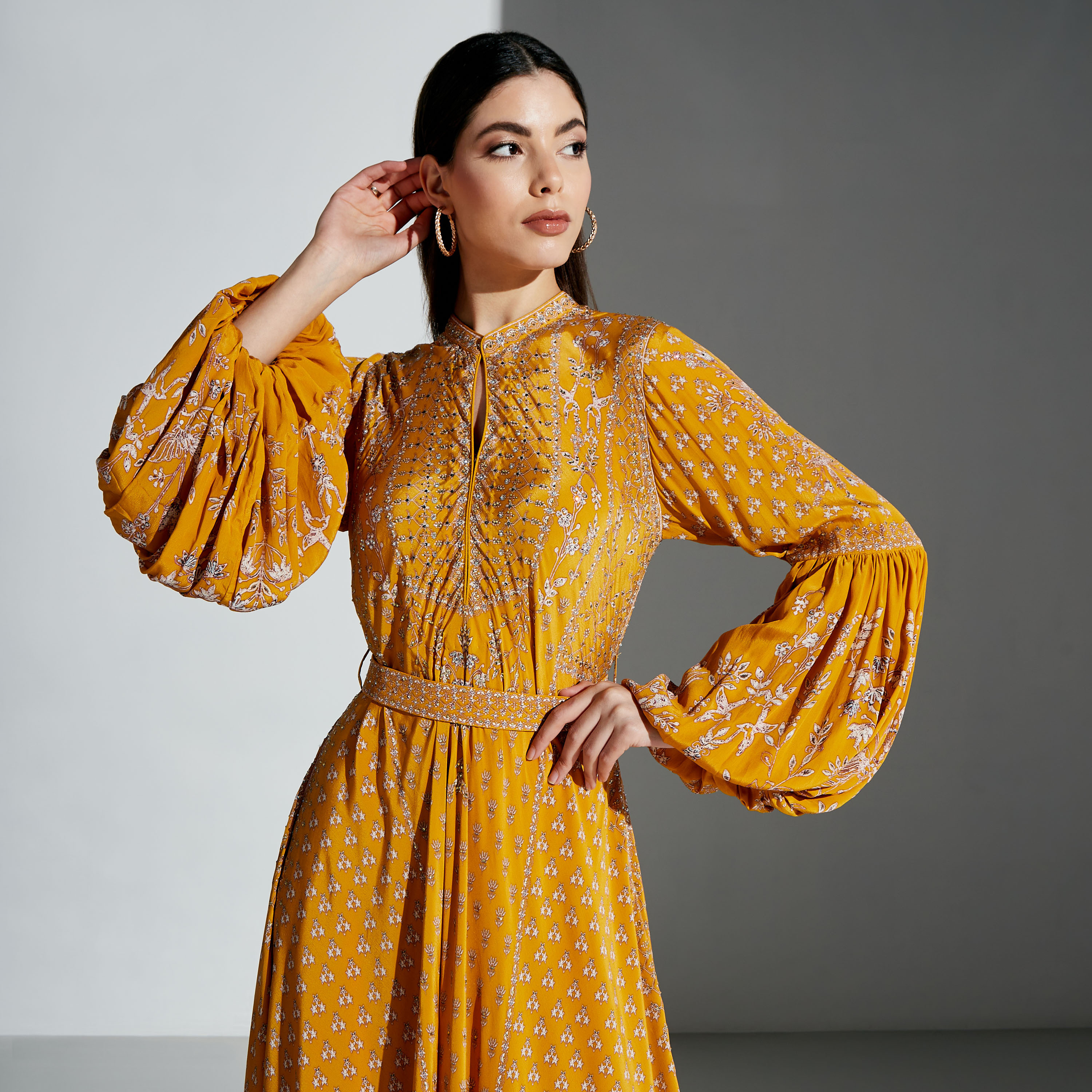 Nirraamyaa Embellished Maxi Dress with Tie-Ups-women-arabicclothing-kaftan-image-7