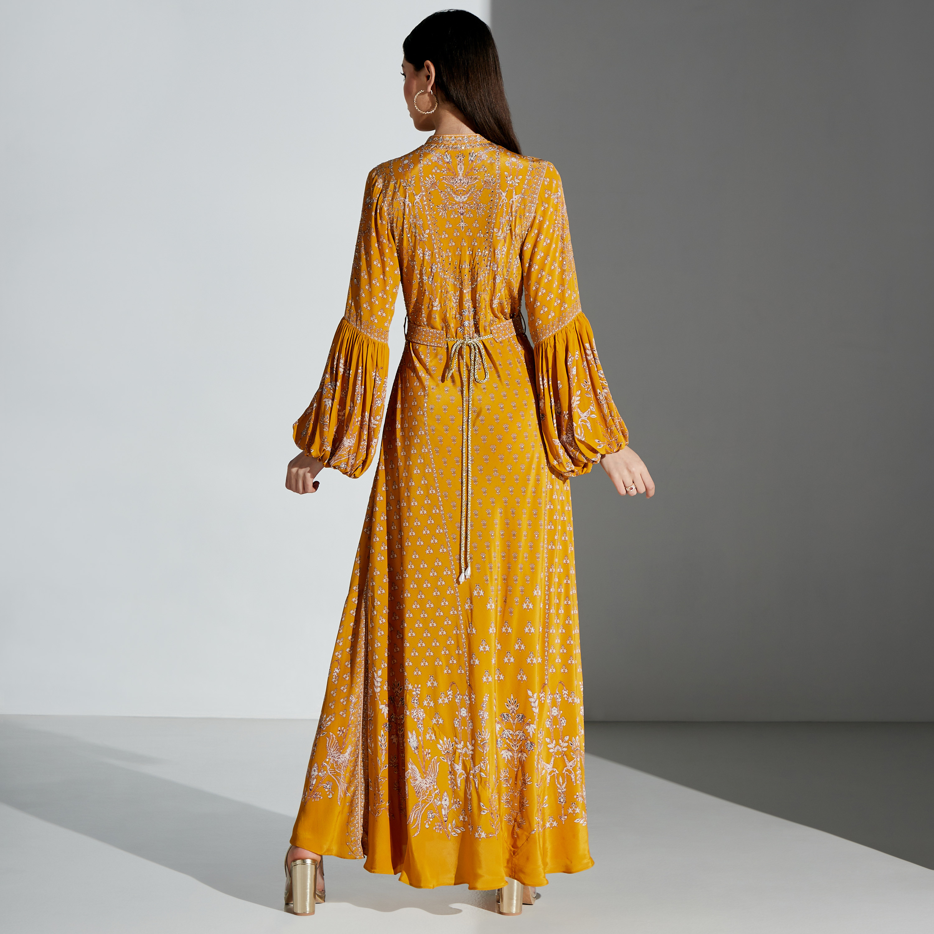 Nirraamyaa Embellished Maxi Dress with Tie-Ups-women-arabicclothing-kaftan-image-10