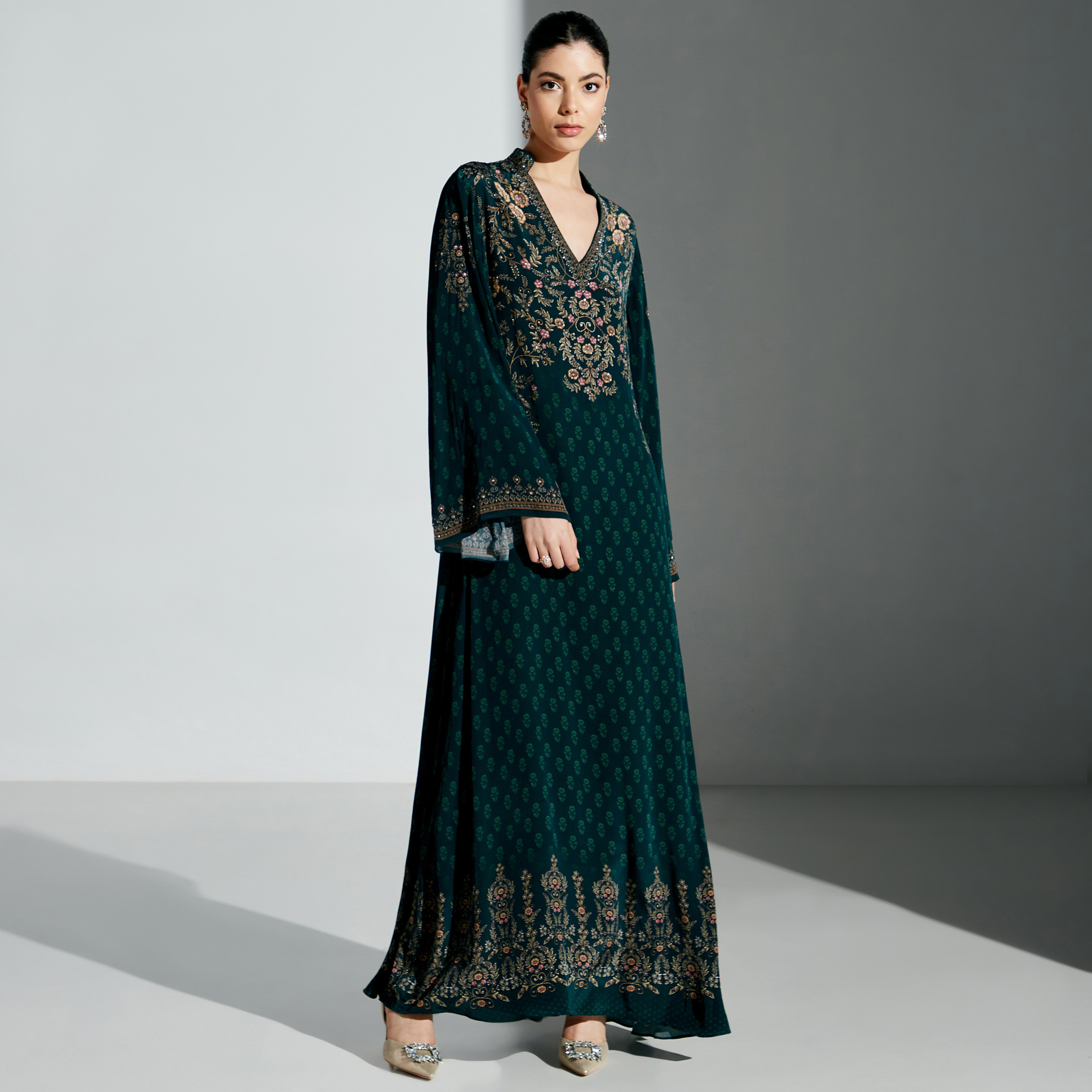 Nirraamyaa Embellished Kaftan with Flared Sleeves-women-arabicclothing-kaftan-image-1