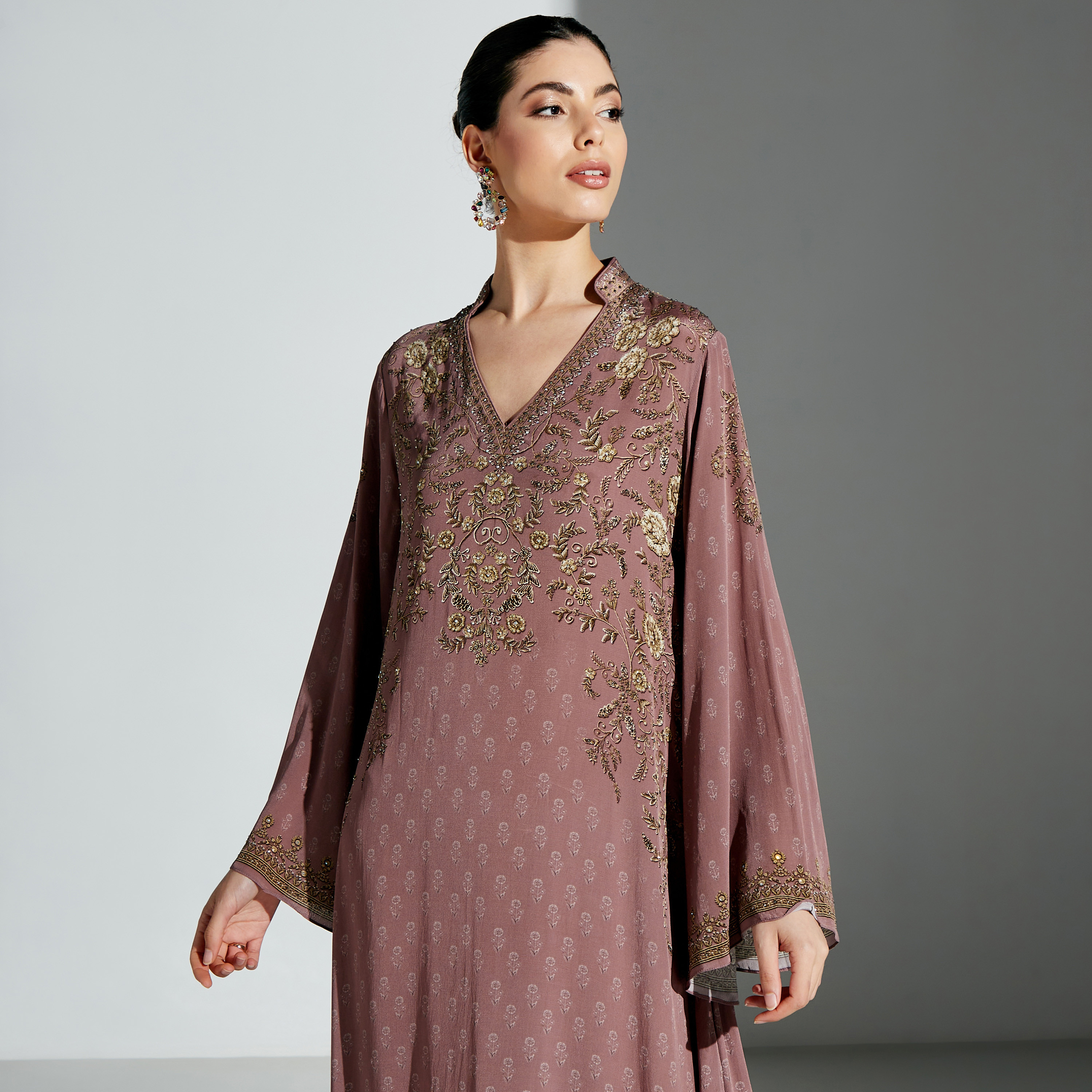 Nirraamyaa Embellished Kaftan with Flared Sleeves-women-arabicclothing-kaftan-image-7