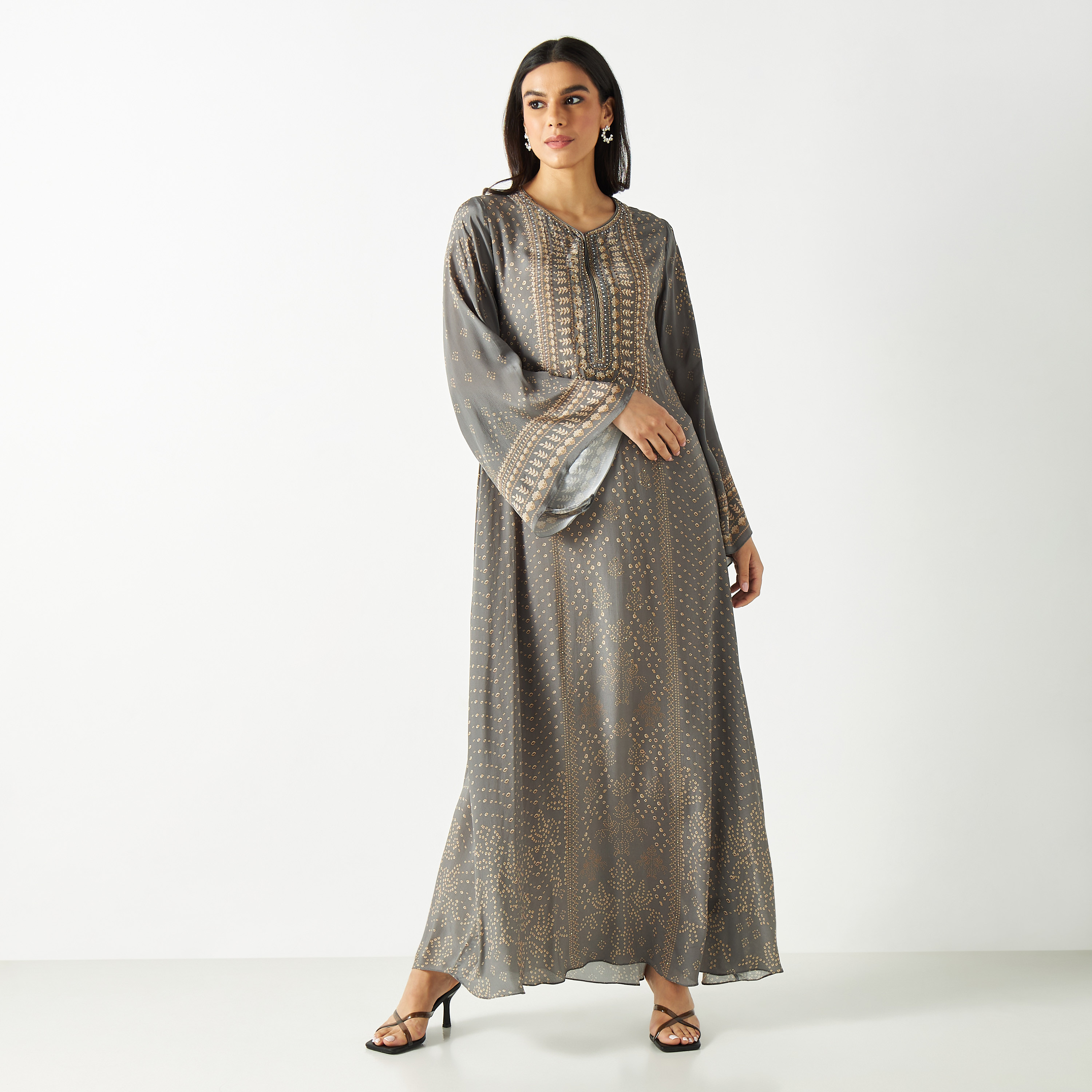 قفطان ماكسي بأكمام واسعة وطبعات-women-arabicclothing-kaftan-image-1
