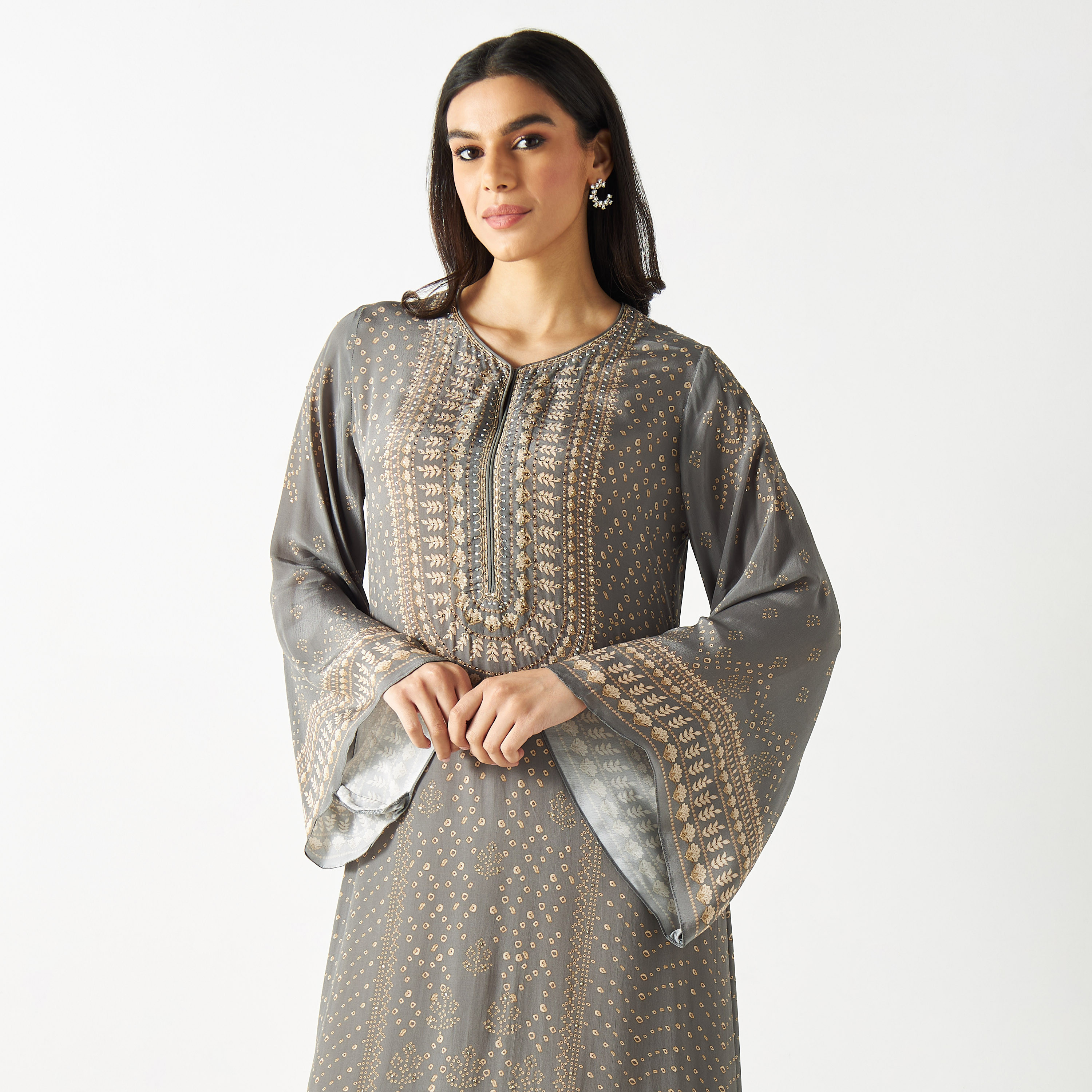 All-Over Print Maxi Kaftan with Flared Sleeves-women-arabicclothing-kaftan-image-2