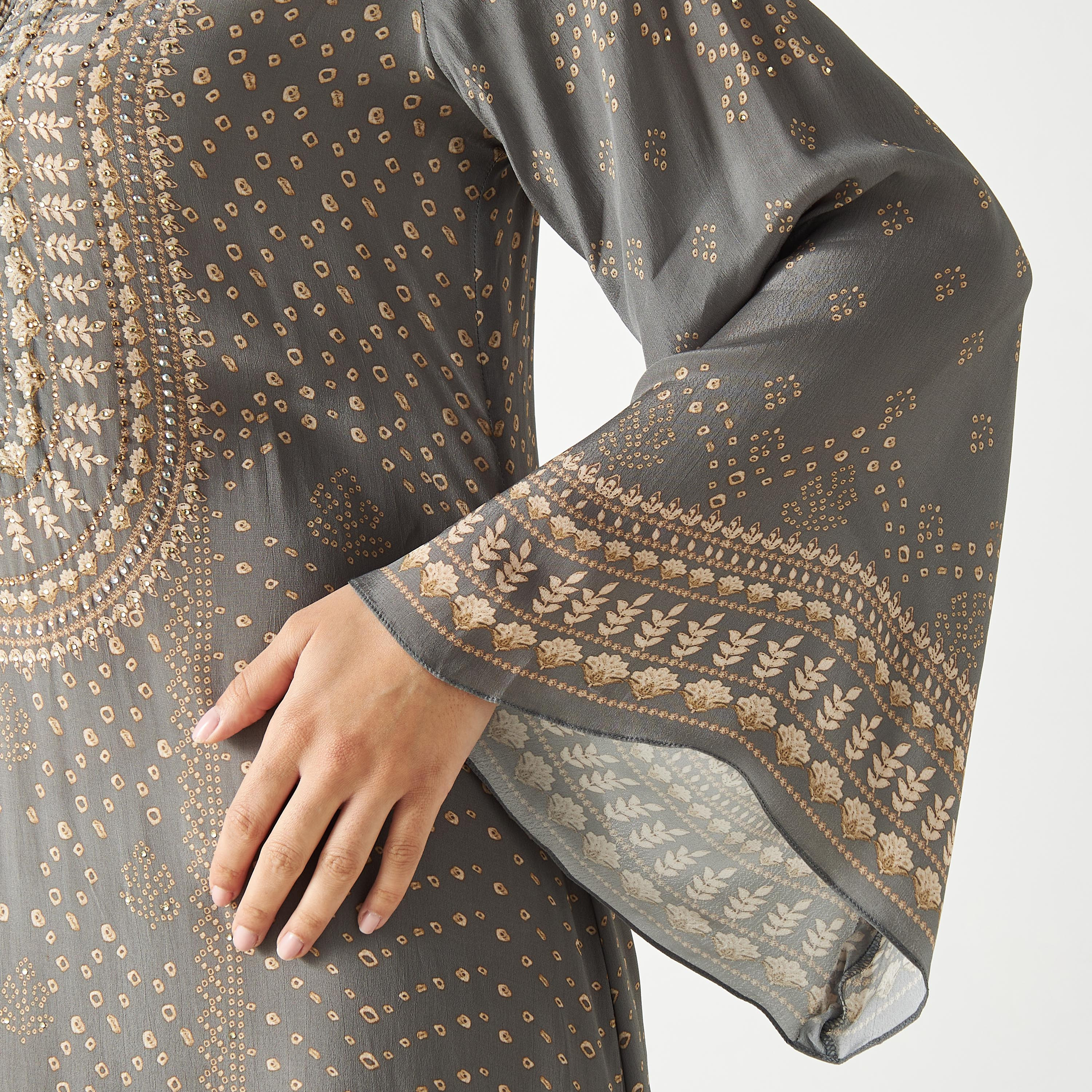 All-Over Print Maxi Kaftan with Flared Sleeves-women-arabicclothing-kaftan-image-4