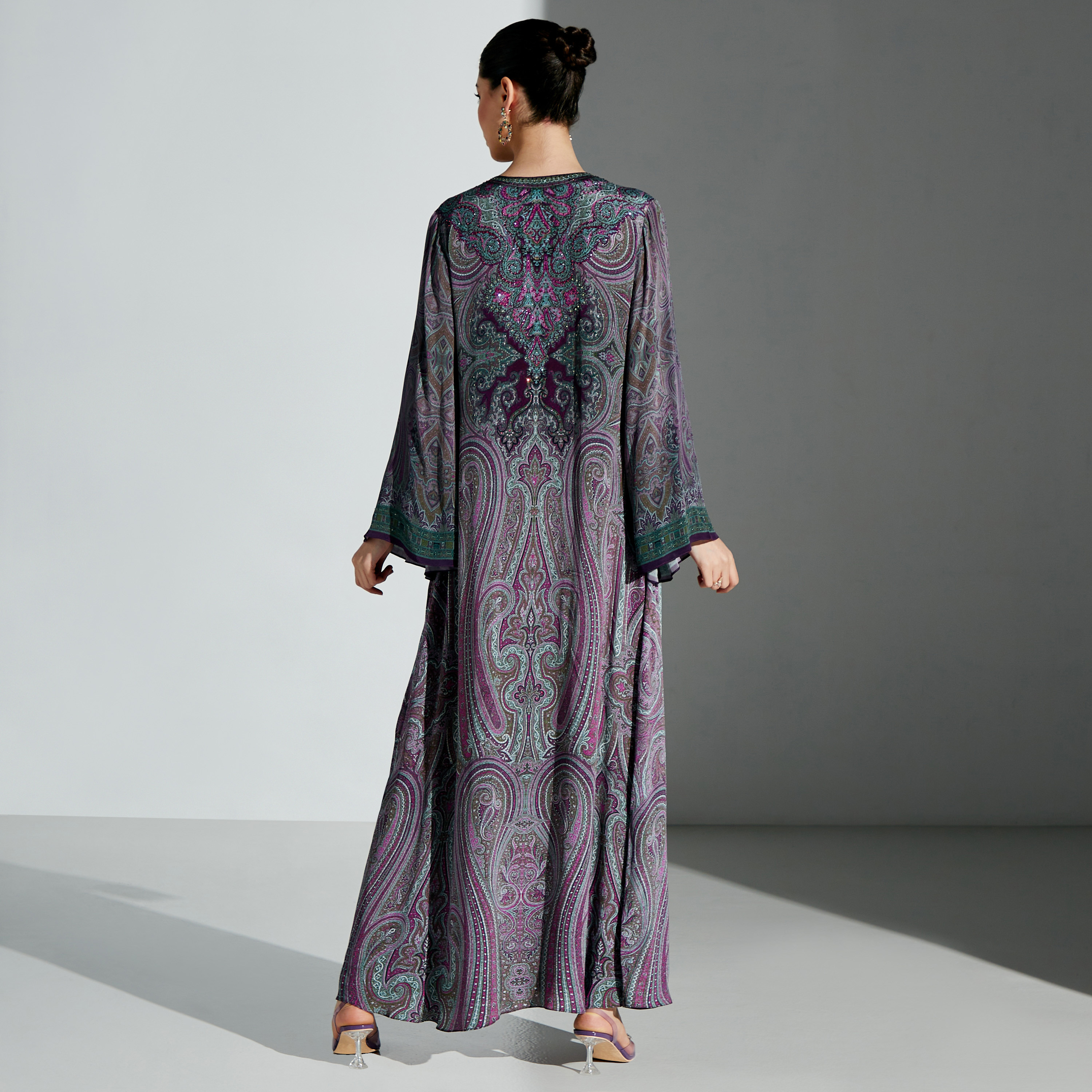 Nirraamyaa Printed Maxi Dress with Long Flared Sleeves-women-arabicclothing-kaftan-image-5