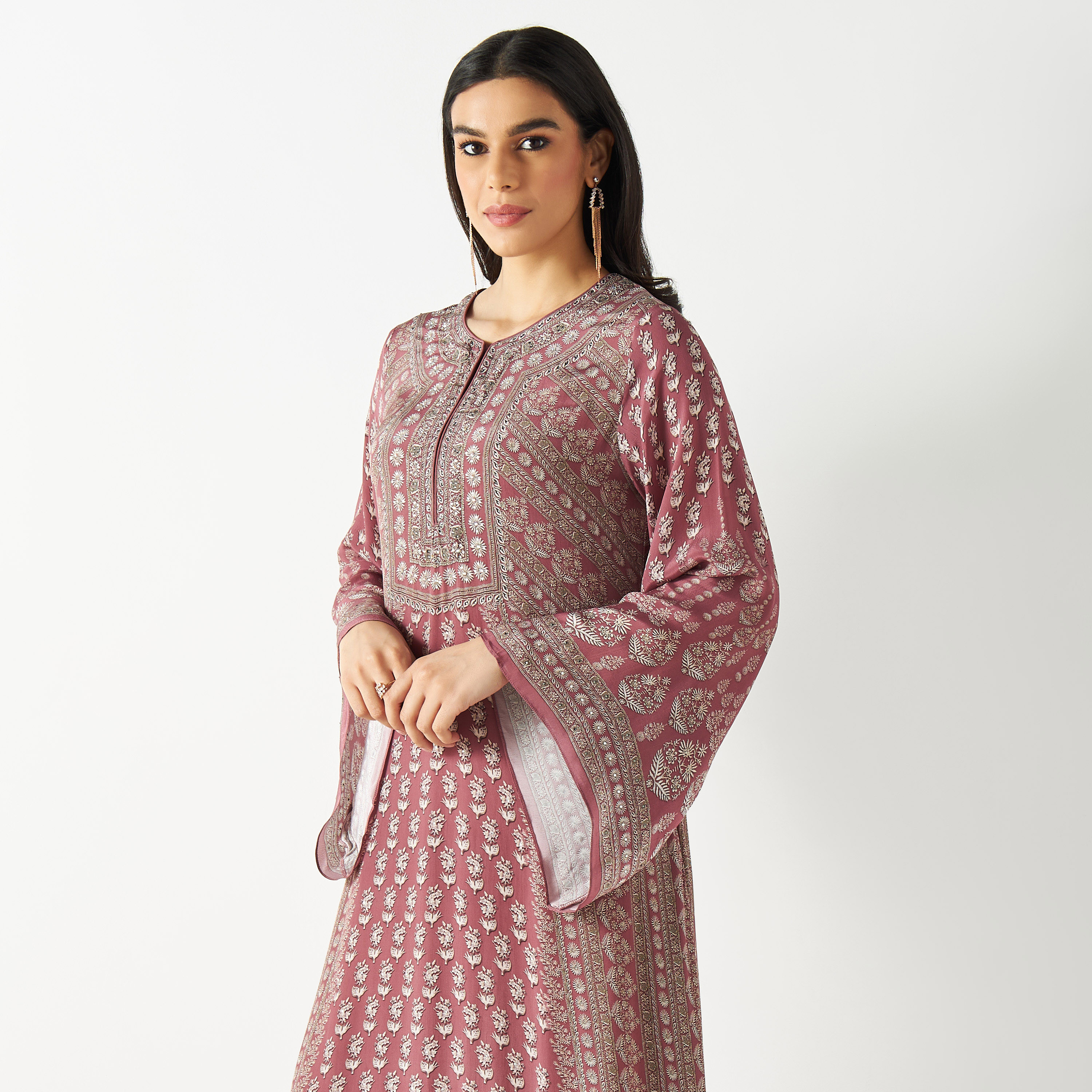 Embellished Round Neck Maxi Kaftan with Flared Sleeves-women-arabicclothing-kaftan-image-2
