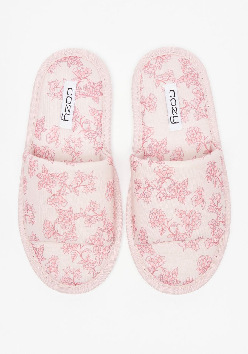 Cozy All-Over Floral Print Slip-On Slide Slippers-Women%27s Bedroom Slippers-image-0