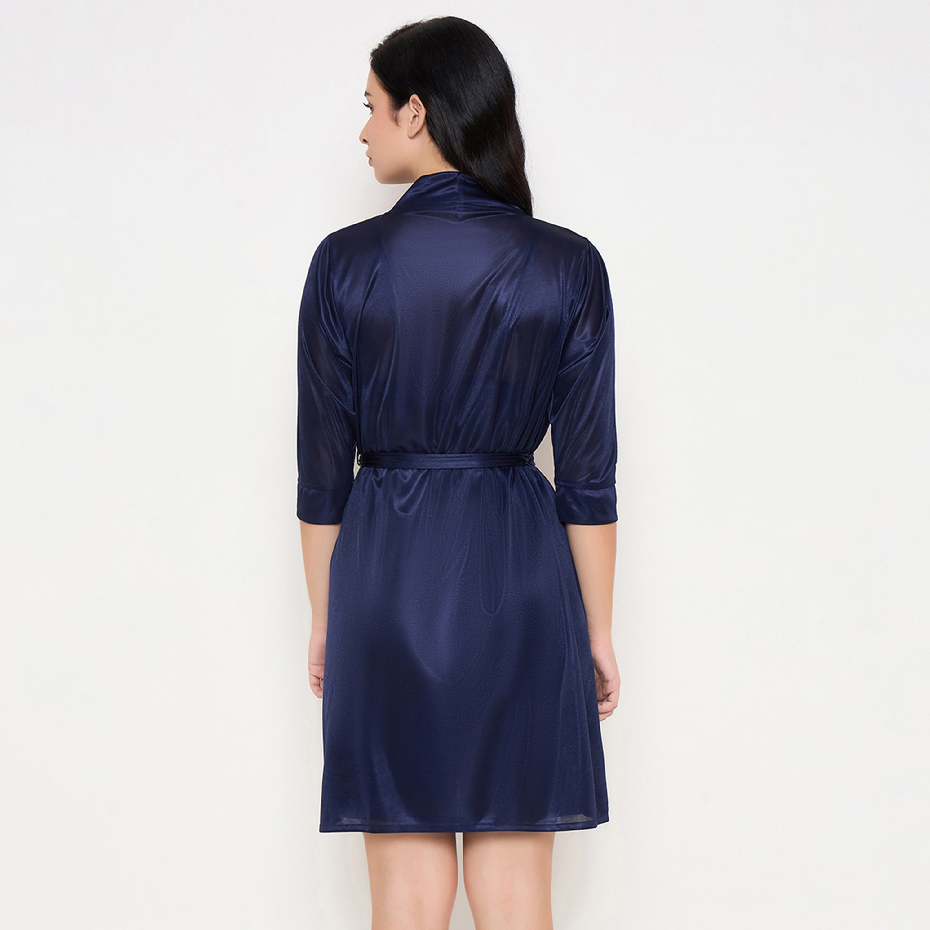 طقم فستان نوم قصير وروب نسائي أساسي أنيق باللون الأزرق الداكن من كلوفيا-women-clothing-nightwear-nighties-image-5