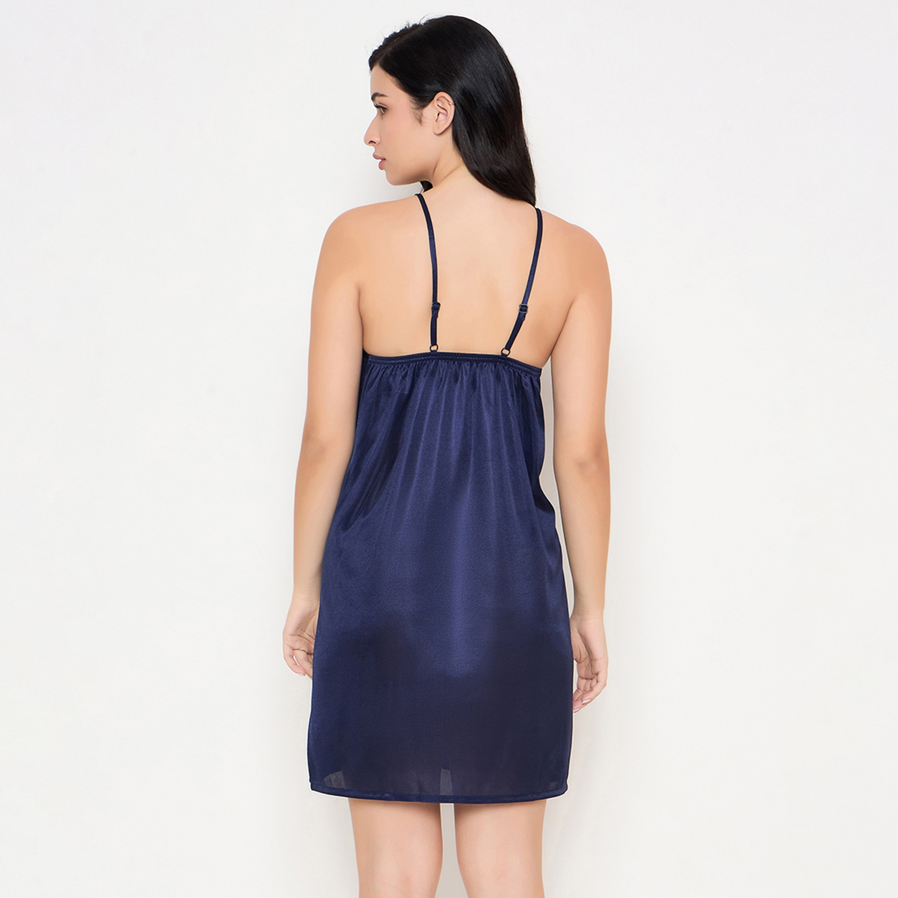طقم فستان نوم قصير وروب نسائي أساسي أنيق باللون الأزرق الداكن من كلوفيا-women-clothing-nightwear-nighties-image-6