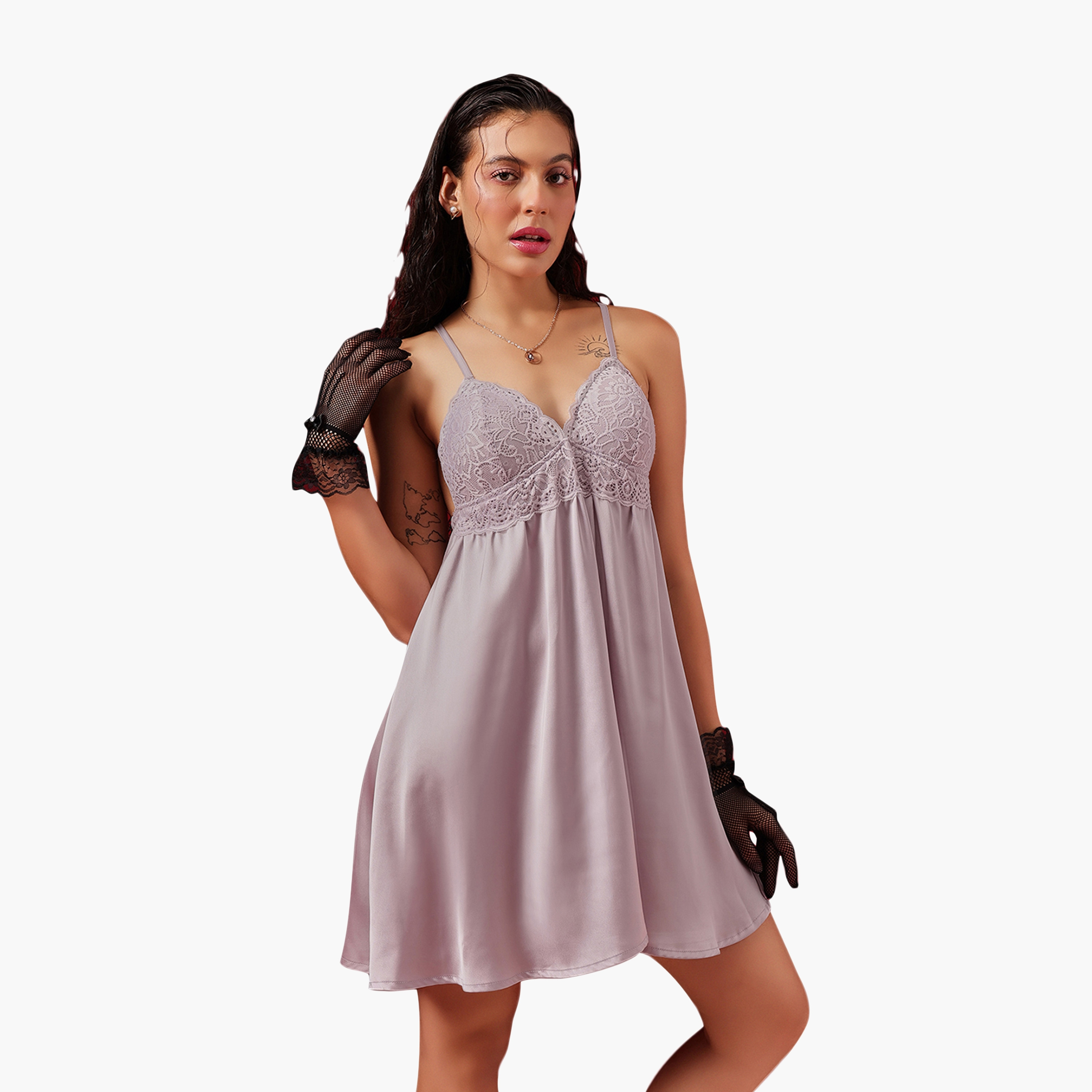 Clovia Chic Basic Padded Women's Babydoll - Satin-women-clothing-lingerie-babydollsandbodysuits-image-1