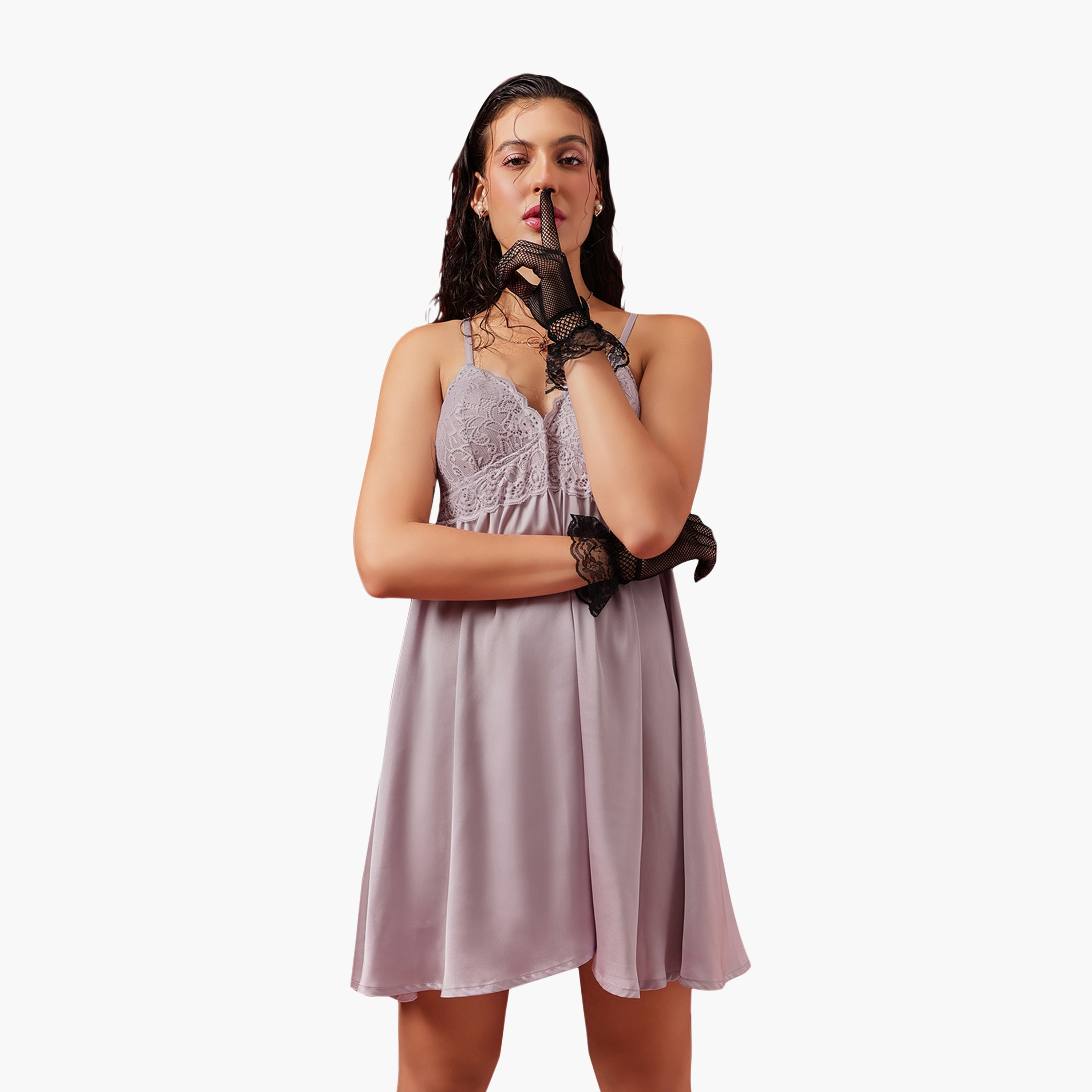 Clovia Chic Basic Padded Women's Babydoll - Satin-women-clothing-lingerie-babydollsandbodysuits-image-2