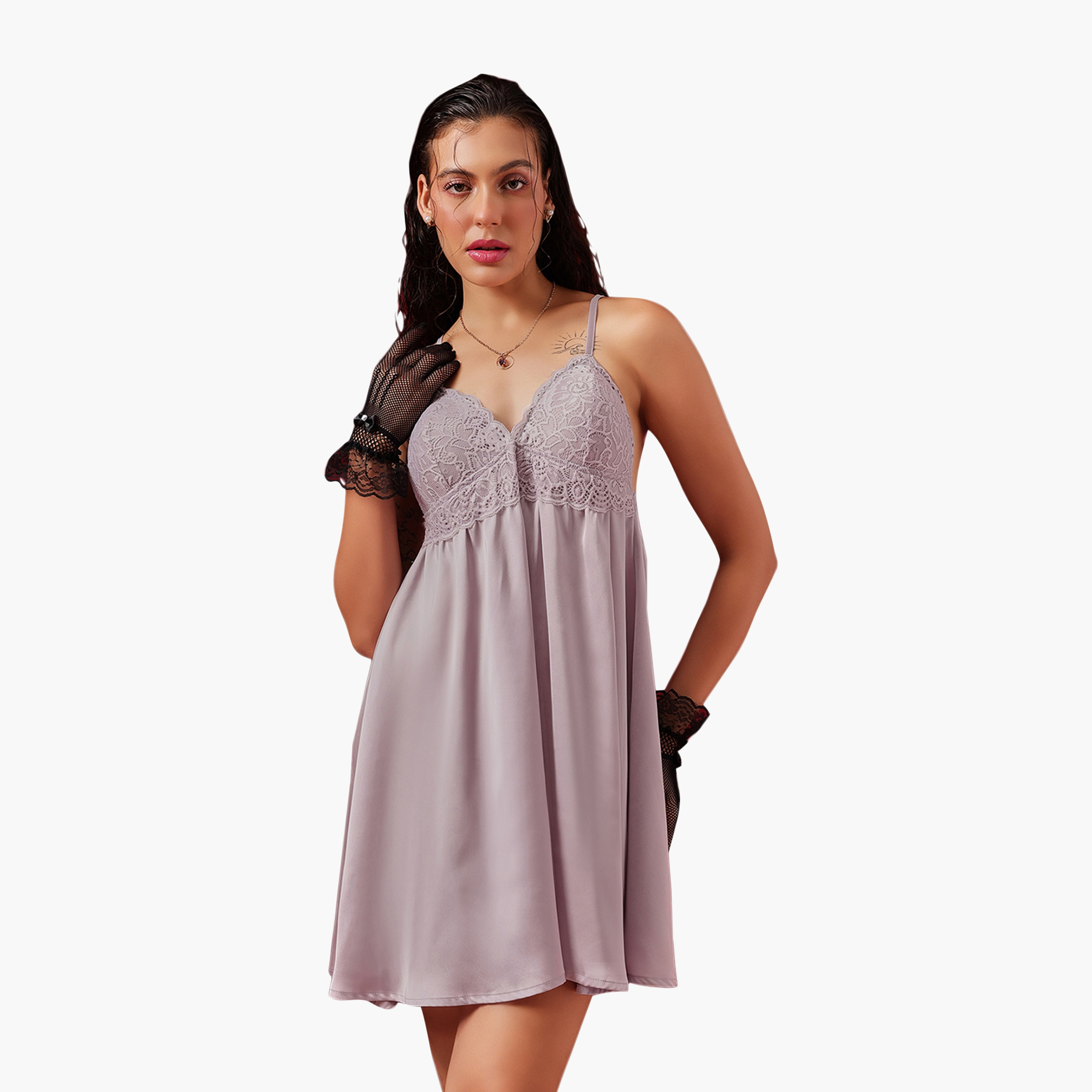 Clovia Chic Basic Padded Women's Babydoll - Satin-women-clothing-lingerie-babydollsandbodysuits-image-3