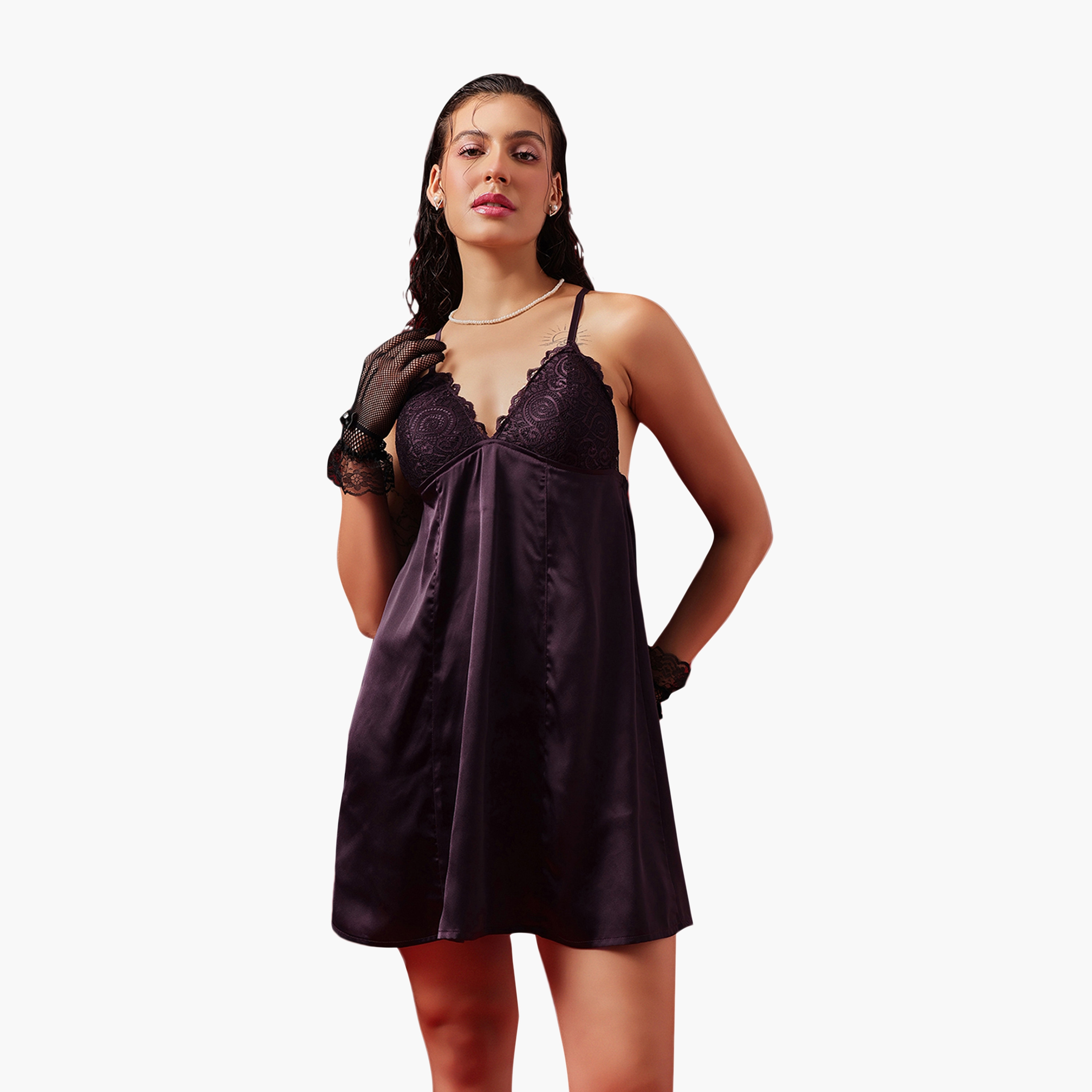 Clovia Chic Basic Padded Women's Babydoll - Satin-women-clothing-lingerie-babydollsandbodysuits-image-1