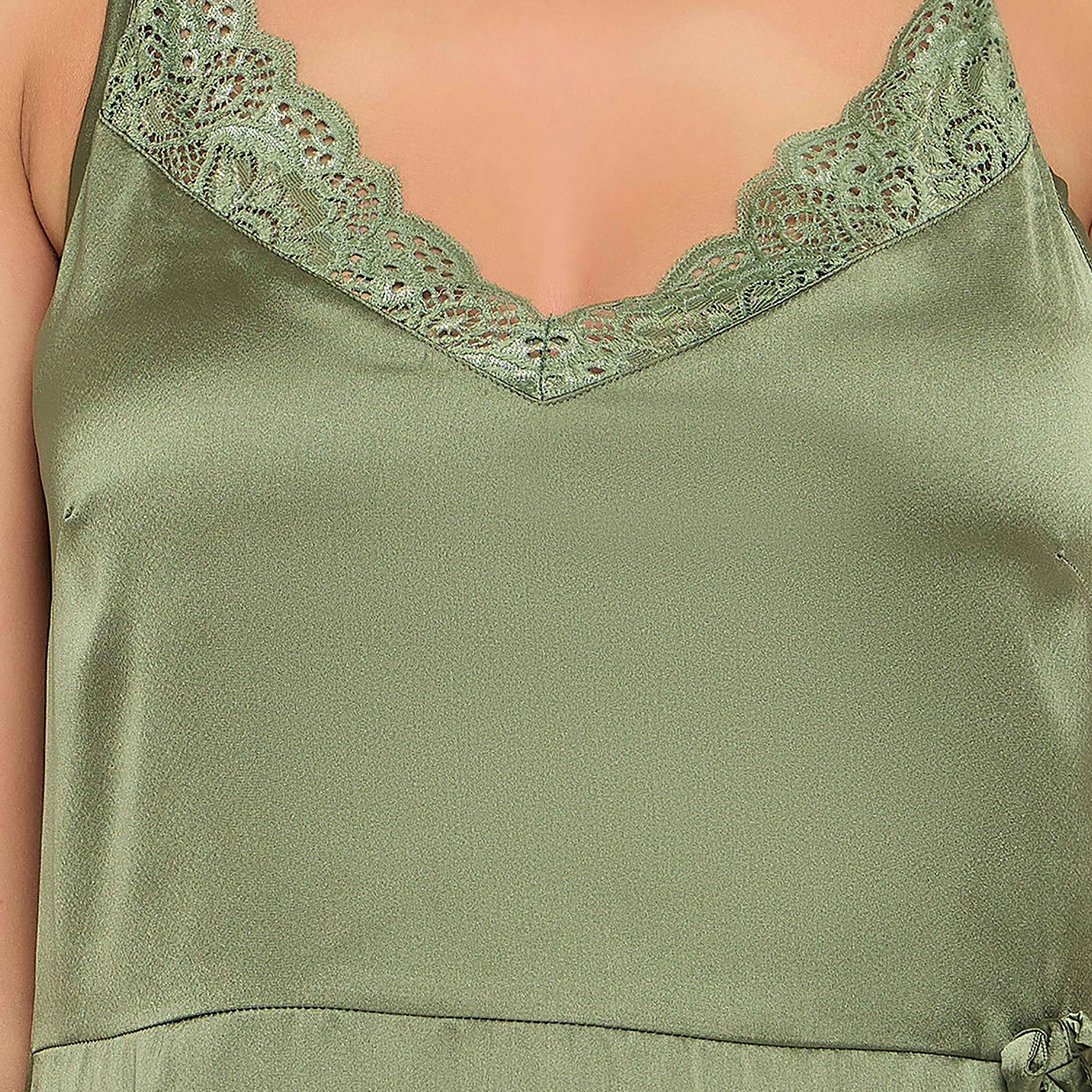 فستان نوم طويل شيك بيزيك للنساء باللون الأخضر الزيتوني من كلوفيا - ساتان-women-clothing-nightwear-nighties-image-6