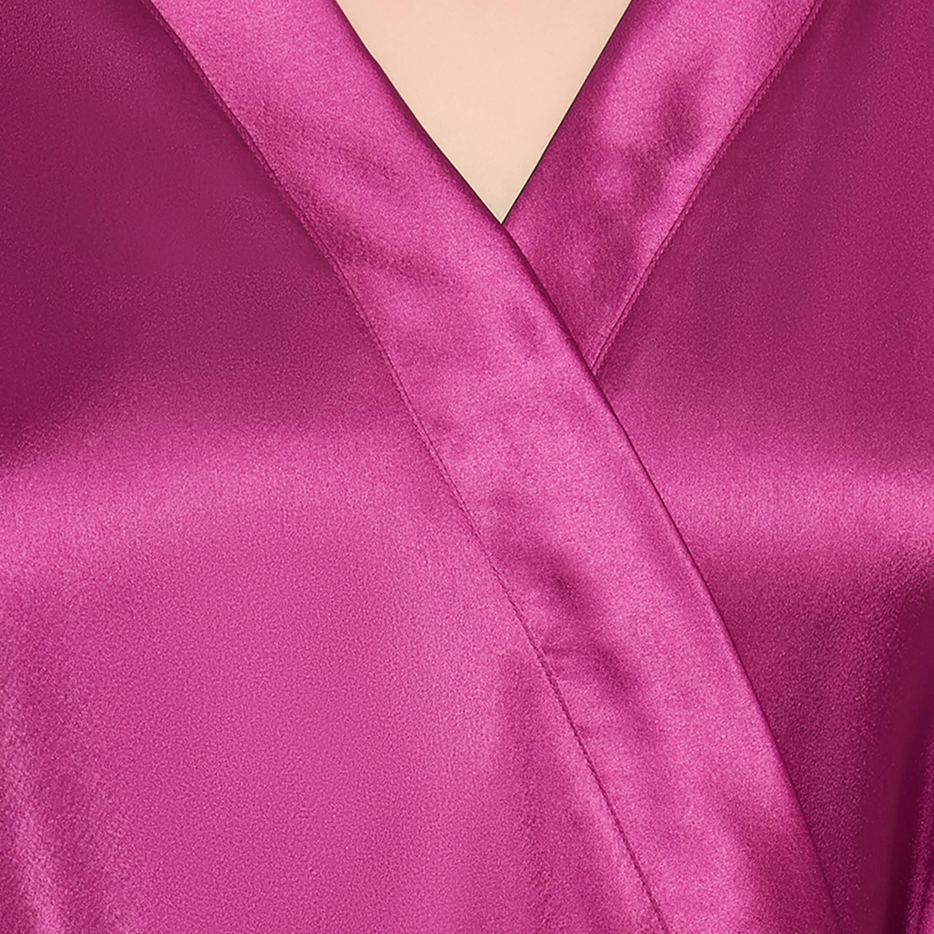 Clovia Chic Basic Long Women's Robe in Magenta - Satin-women-clothing-nightwear-robes-image-6