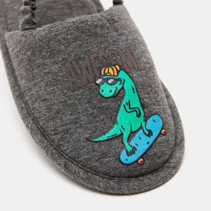 Dino Embroidered Bedroom Slide Slippers with Elastic Closure