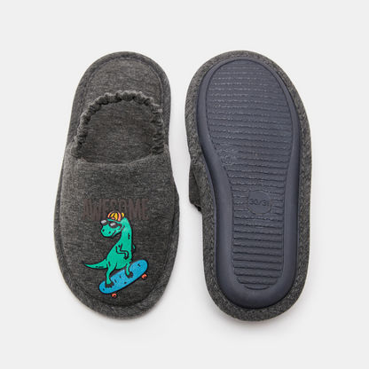 Dino Embroidered Bedroom Slide Slippers with Elastic Closure
