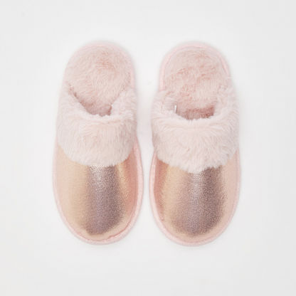 Closed-Toe Bedroom Slippers with Faux Fur Accent