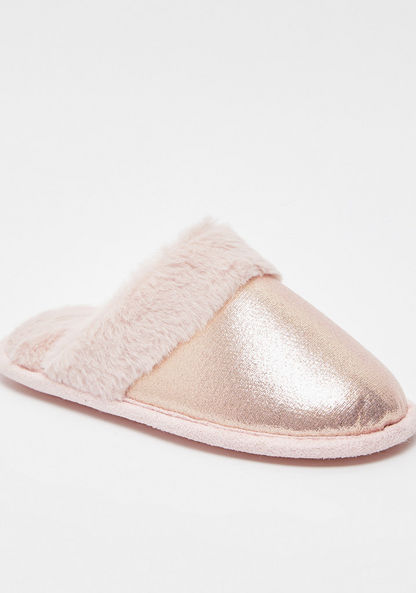 Closed-Toe Bedroom Slippers with Faux Fur Accent
