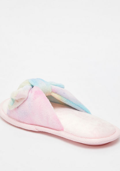 Textured Slip-On Bedroom Slide Slippers with Bow Detail-Girl%27s Bedroom Slippers-image-2