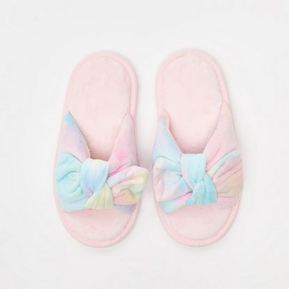 Textured Slip-On Bedroom Slide Slippers with Bow Detail