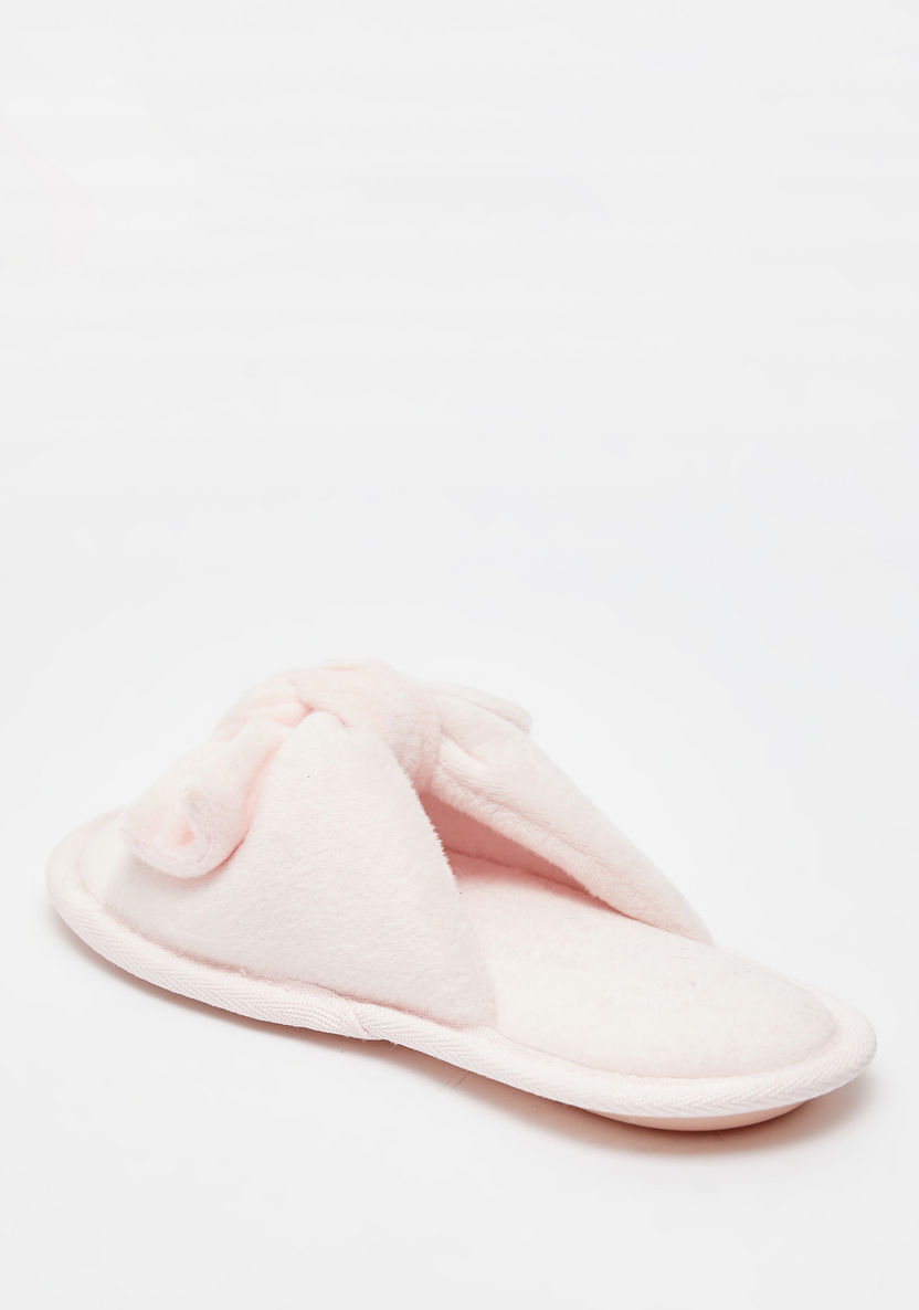 Textured Slip-On Bedroom Slide Slippers with Bow Detail-Girl%27s Bedroom Slippers-image-2