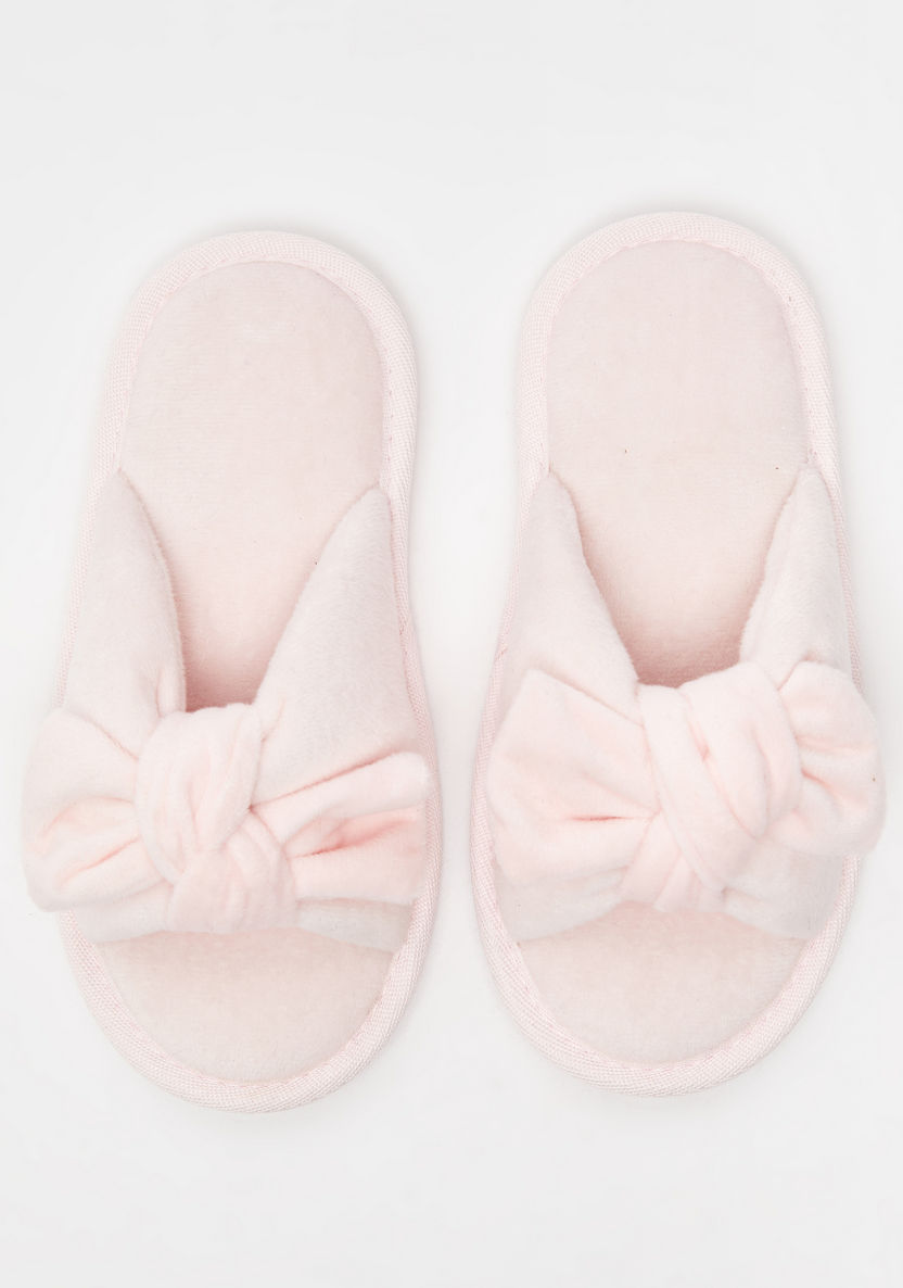 Textured Slip-On Bedroom Slide Slippers with Bow Detail-Girl%27s Bedroom Slippers-image-3