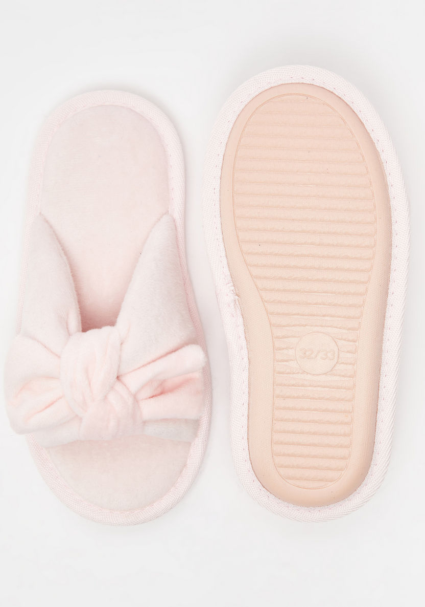 Textured Slip-On Bedroom Slide Slippers with Bow Detail-Girl%27s Bedroom Slippers-image-5