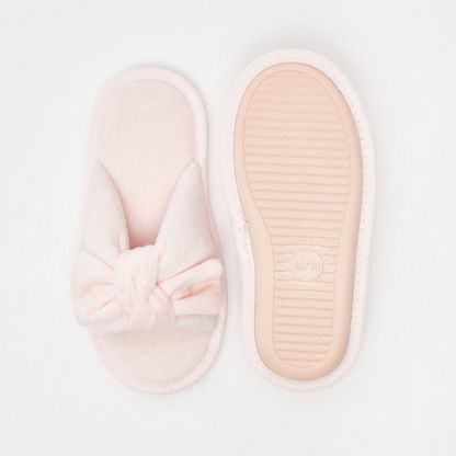 Textured Slip-On Bedroom Slide Slippers with Bow Detail
